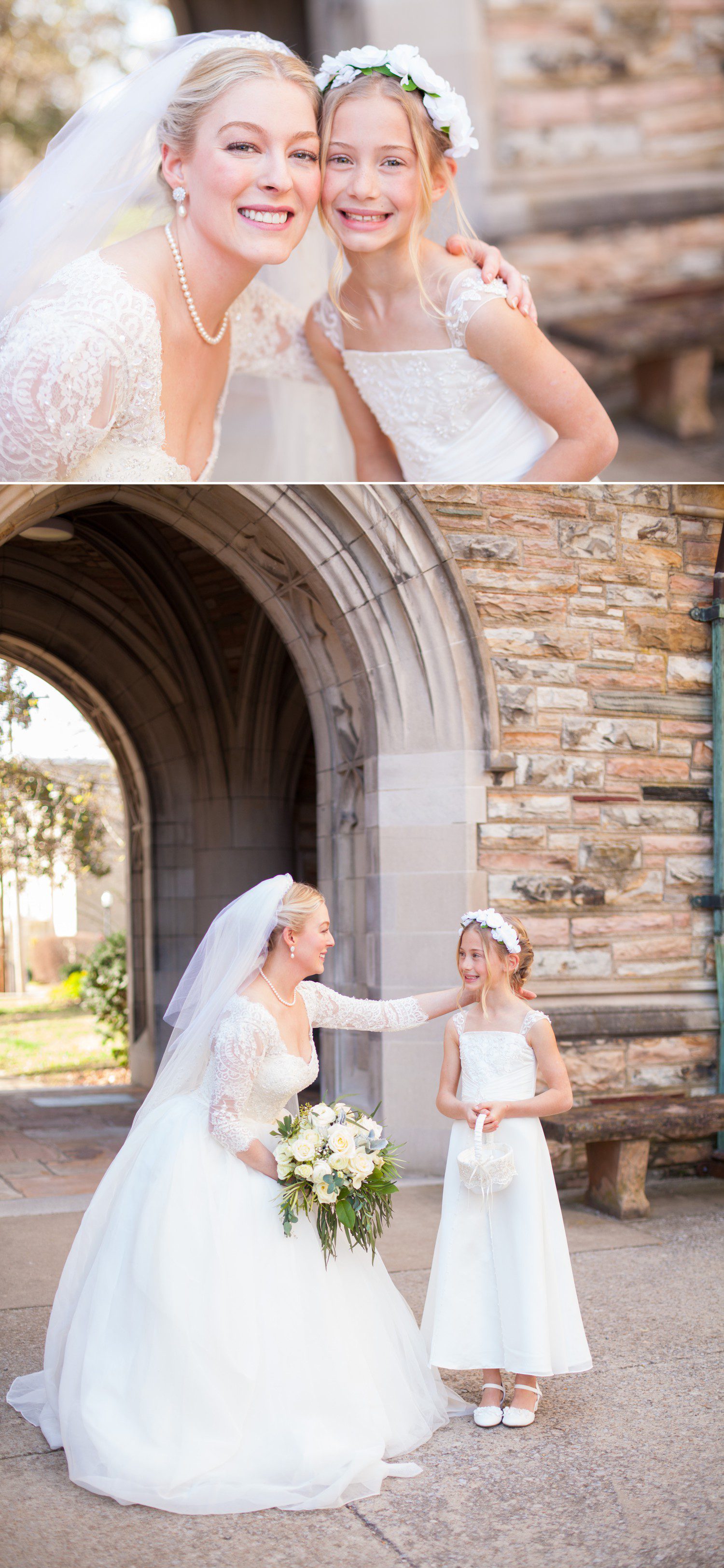 bride and flower girl before wedding at Scarritt Bennett in Nashville Tn / Krista Lee Photography