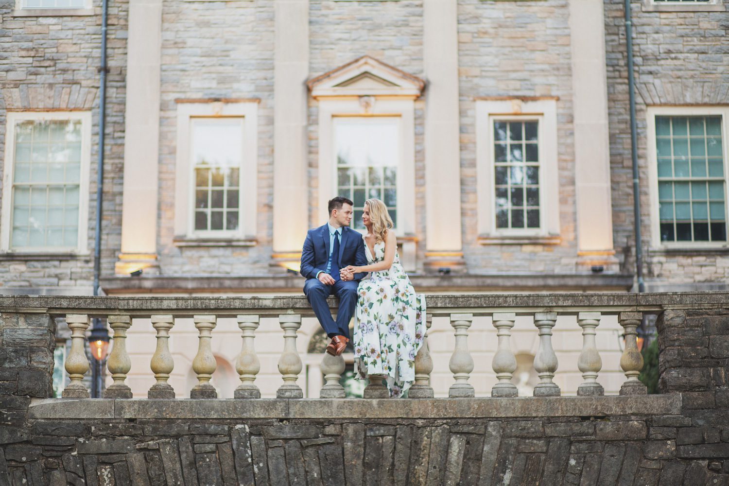 engagement session at cheekwood estate and gardens photo by krista lee photography, couple in front of mansion 