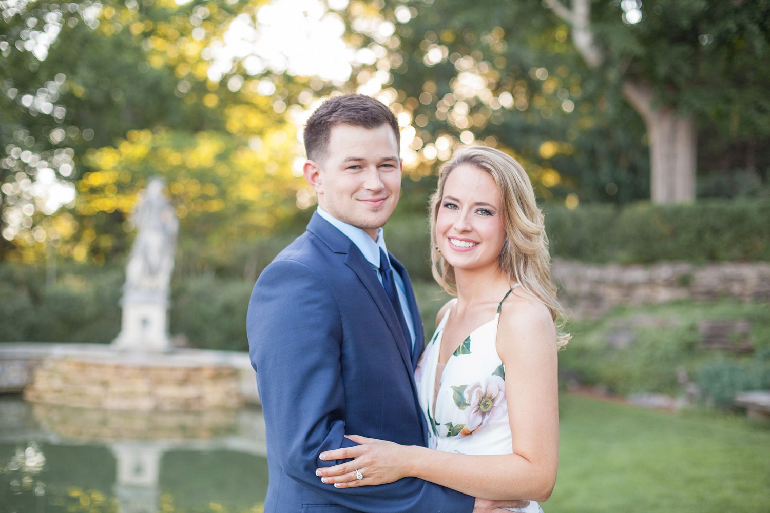 engagement session at cheekwood estate and gardens, couple by reflection pool, photo by krista lee photography