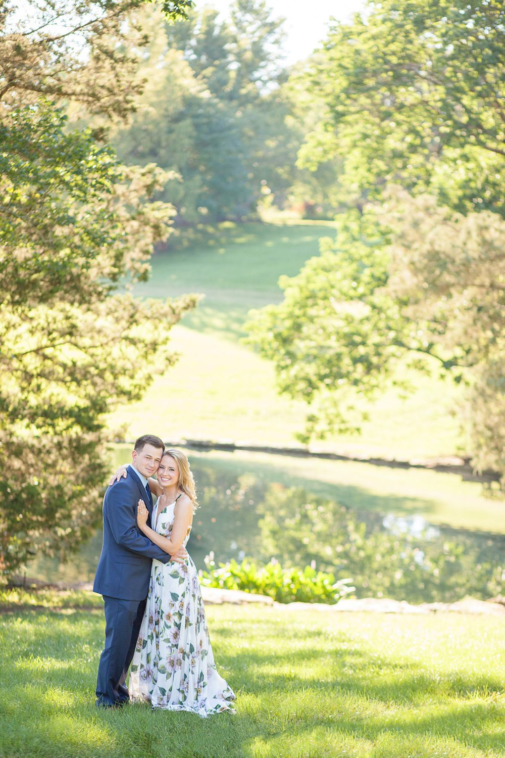 couple by ponds, engagement session at cheekwood estate and gardens photo by krista lee photography