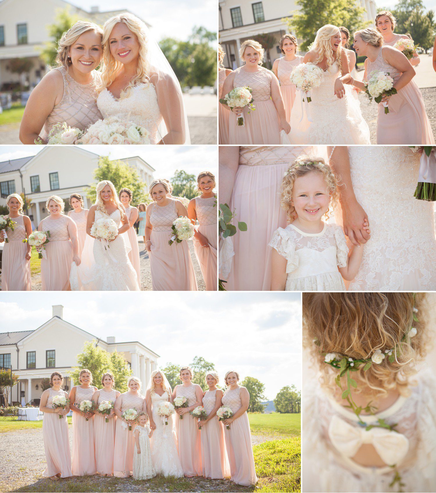 Bridesmaids and bride at Beautiful summer wedding at Foxland Harbor in Gallatin, TN overlooking Old Hickory Lake. Wedding photos by Krista Lee Photography