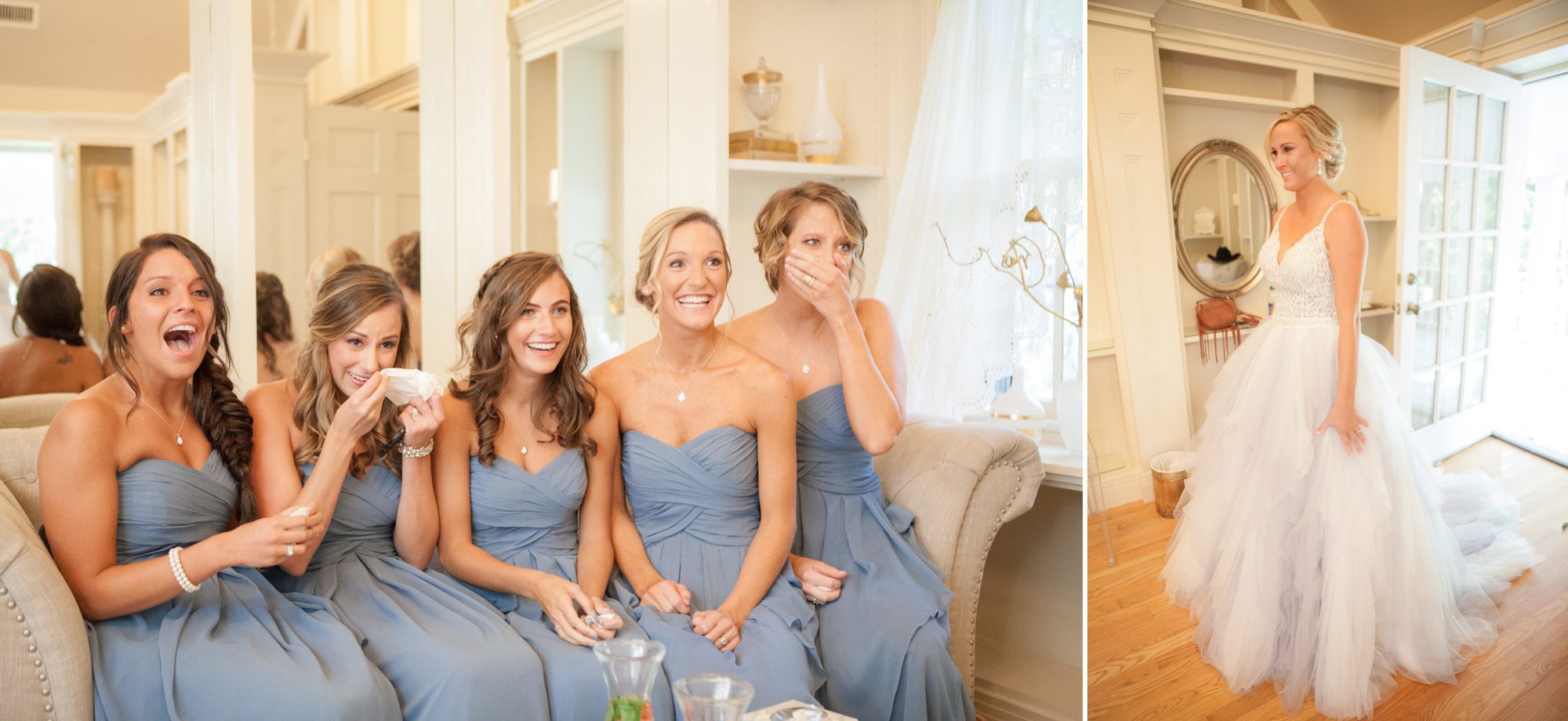 Bridesmaid's reaction to seeing bride in dress, Wedding photography at Cedarwood Weddings and Estate in Nashville, TN photography by Krista Lee Photography