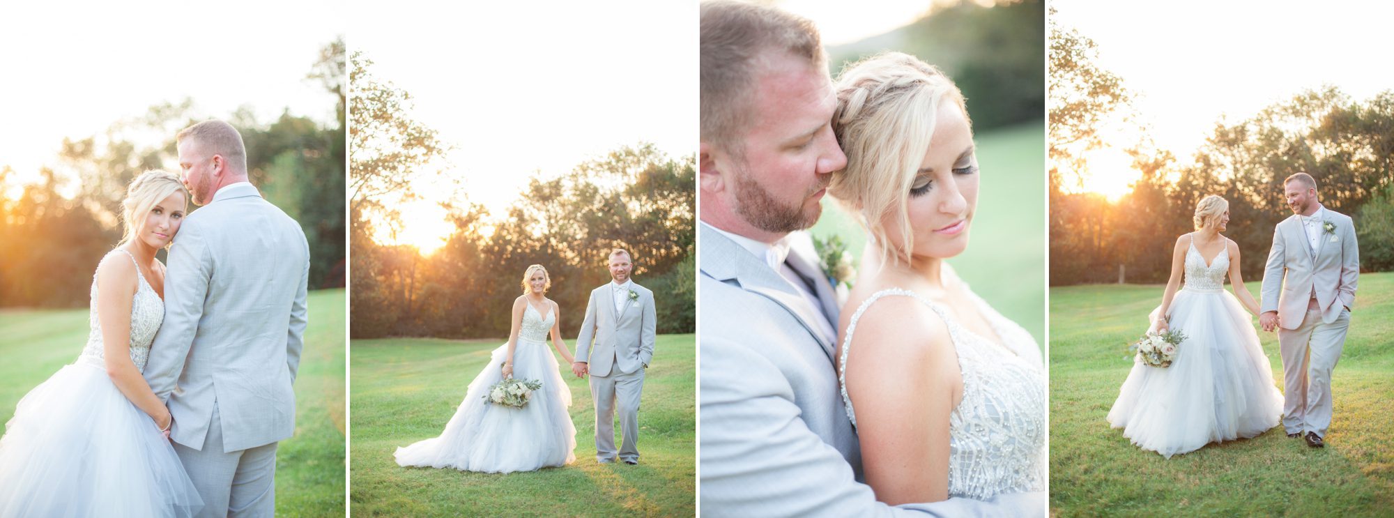 Photos of bride and groom at sunset after wedding ceremony. Wedding photography at Cedarwood Weddings and Estate in Nashville, TN photography by Krista Lee Photography