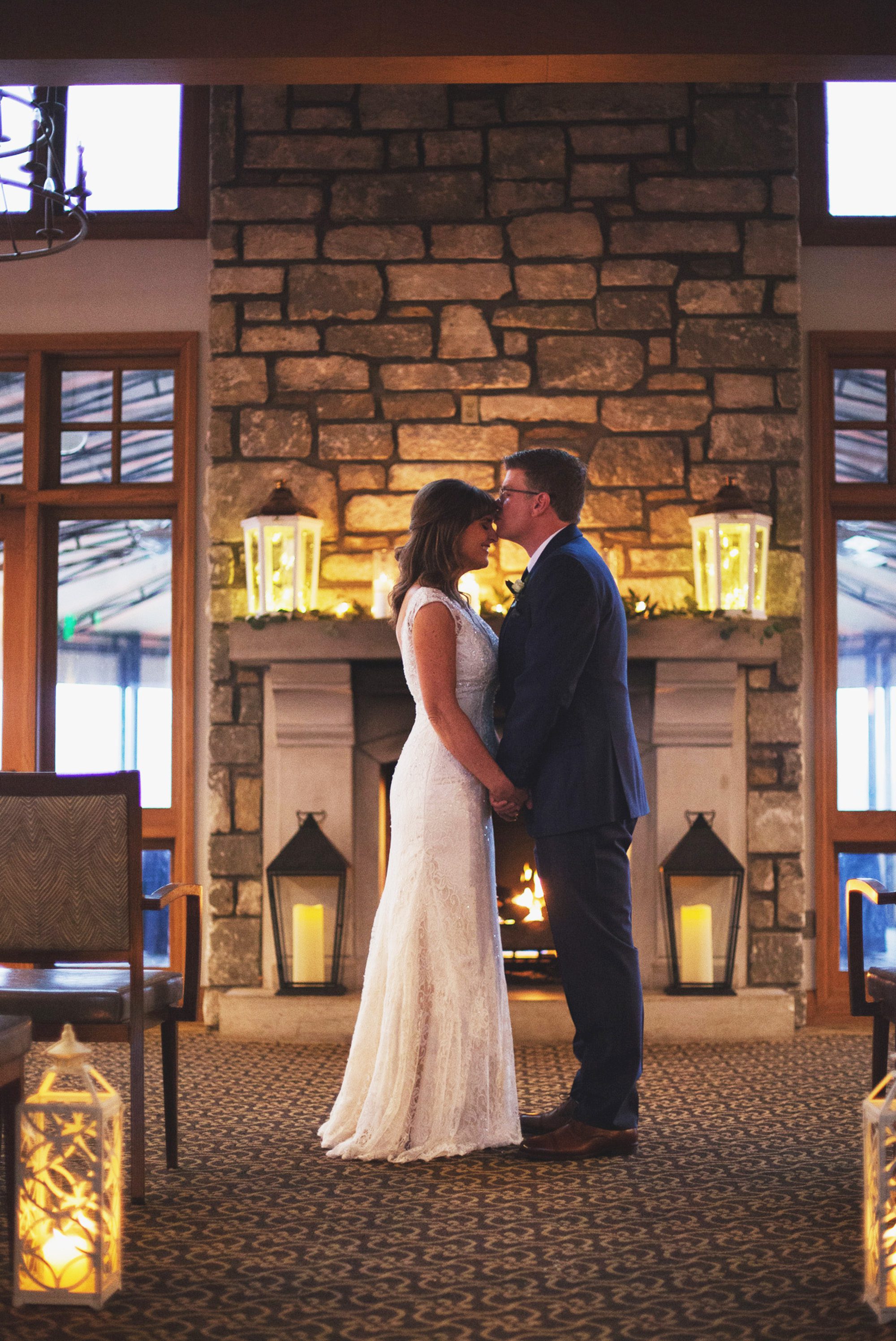 Candlelit photo of bride and groom before wedding ceremony. Winter wedding at Vanderbilt Legends Golf Course in Brentwood TN, photos by Krista Lee Photography