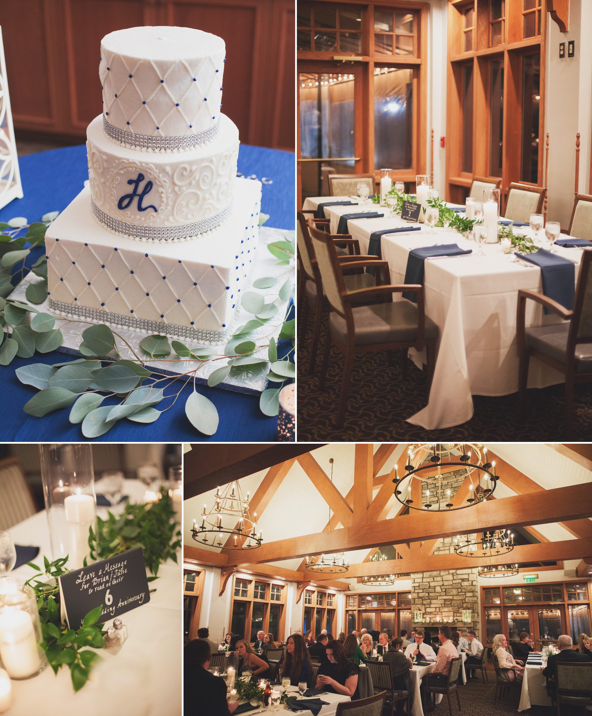 Beautiful wedding reception details in clubhouse. Winter wedding at Vanderbilt Legends Golf Course in Brentwood TN, photos by Krista Lee Photography