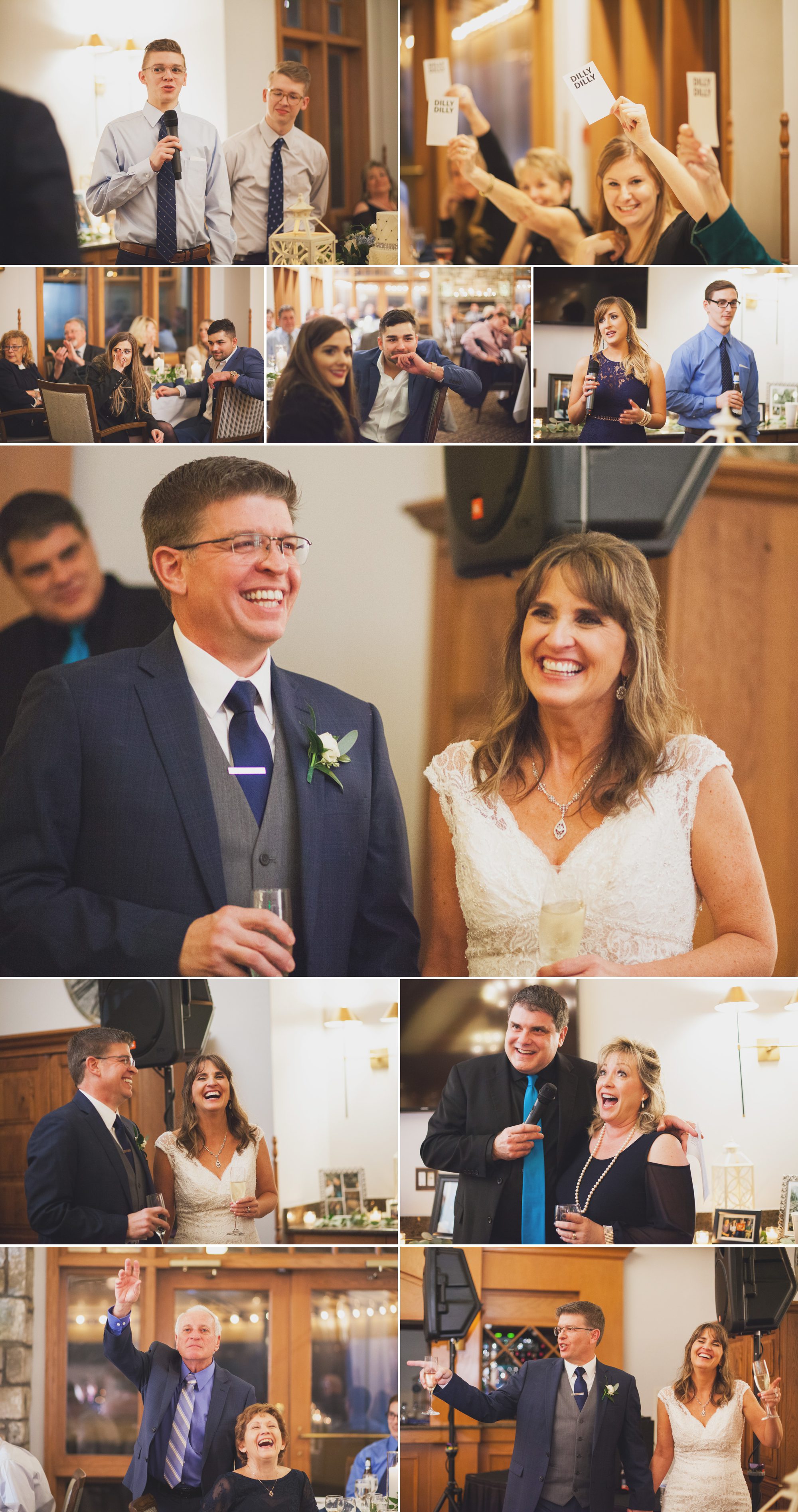 Wedding toasts after ceremony in clubhouse. Winter wedding at Vanderbilt Legends Golf Course in Brentwood TN, photos by Krista Lee Photography