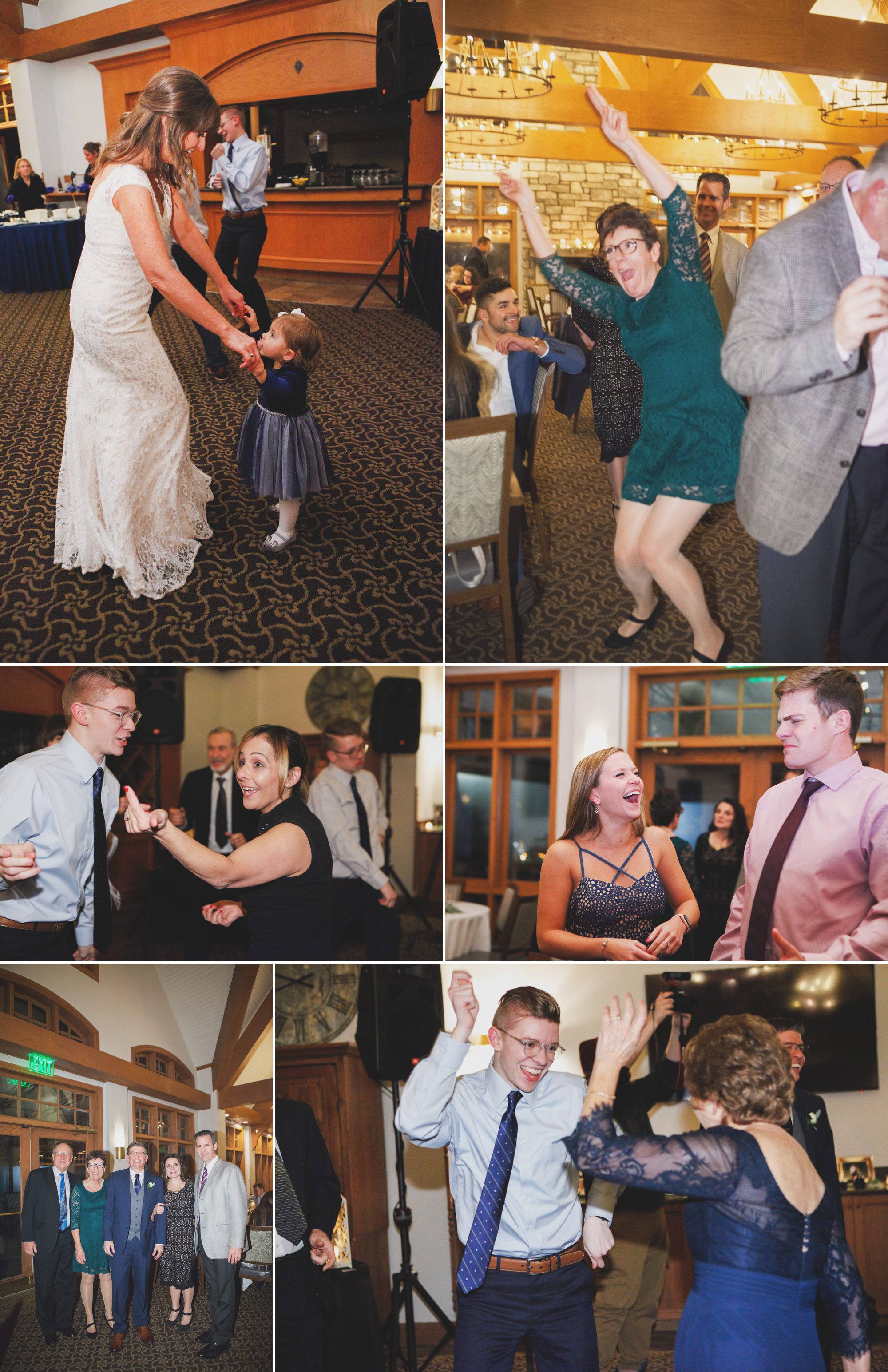 Dancing at reception in clubhouse after wedding. Winter wedding at Vanderbilt Legends Golf Course in Brentwood TN, photos by Krista Lee Photography