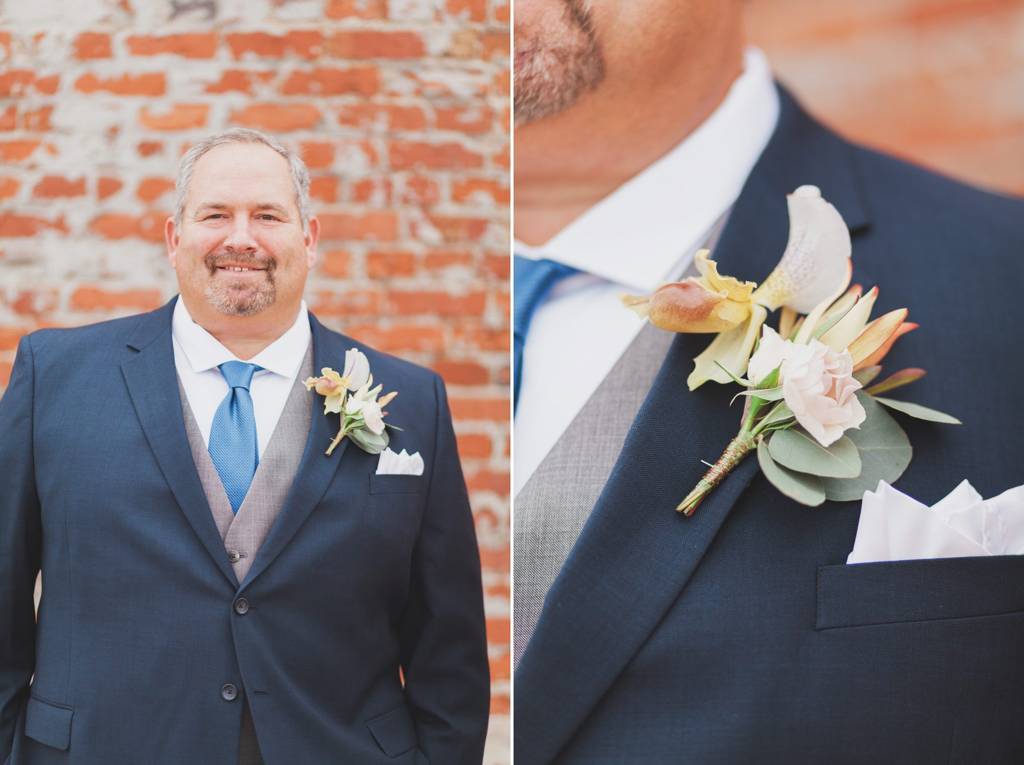 Groom and boutonniere portraits before wedding ceremony  at Houston Station, Nashville TN. Photos by Krista Lee Photography.