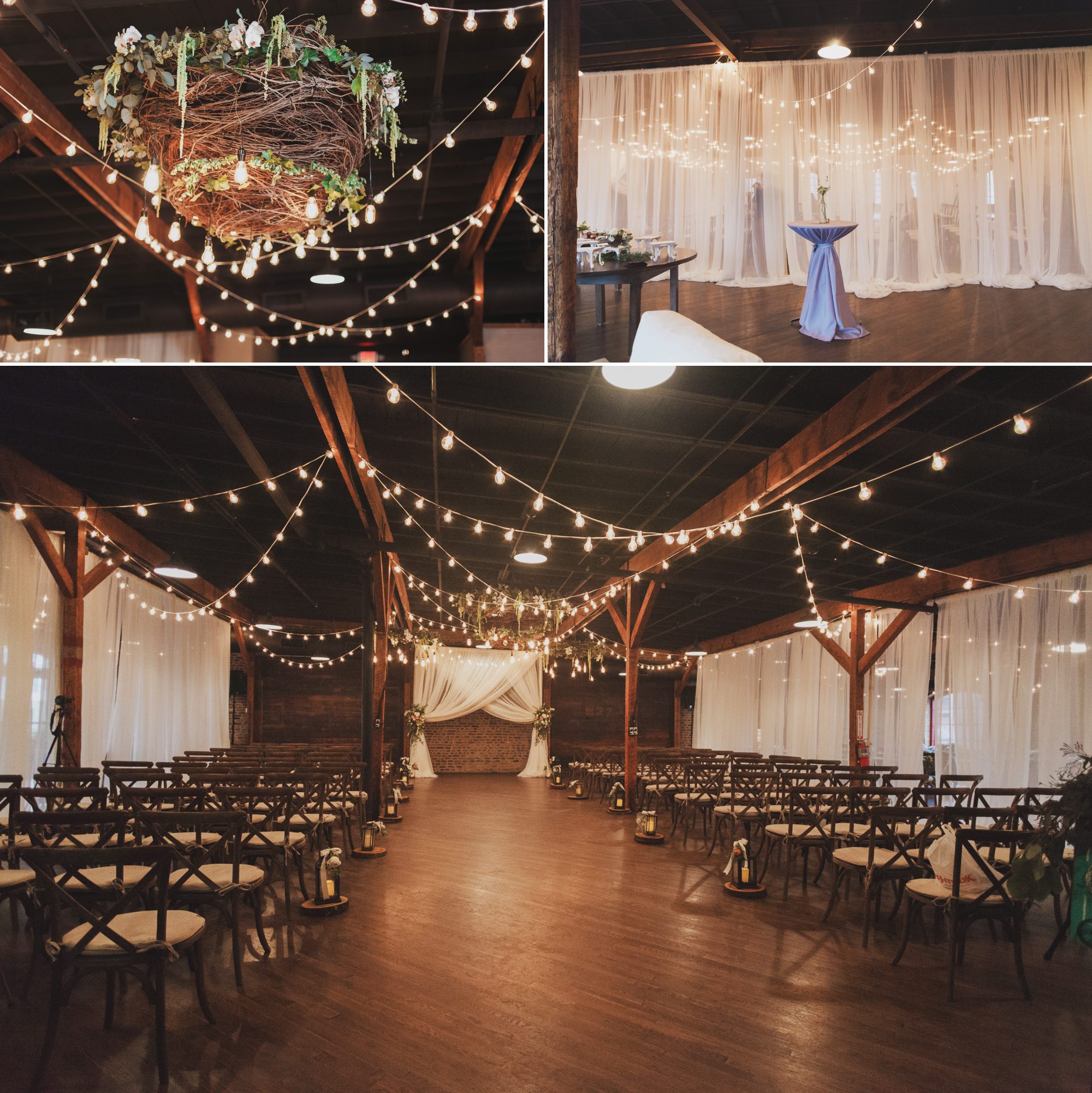 Wedding ceremony area before guests arrive  at Houston Station, Nashville TN. Photos by Krista Lee Photography.