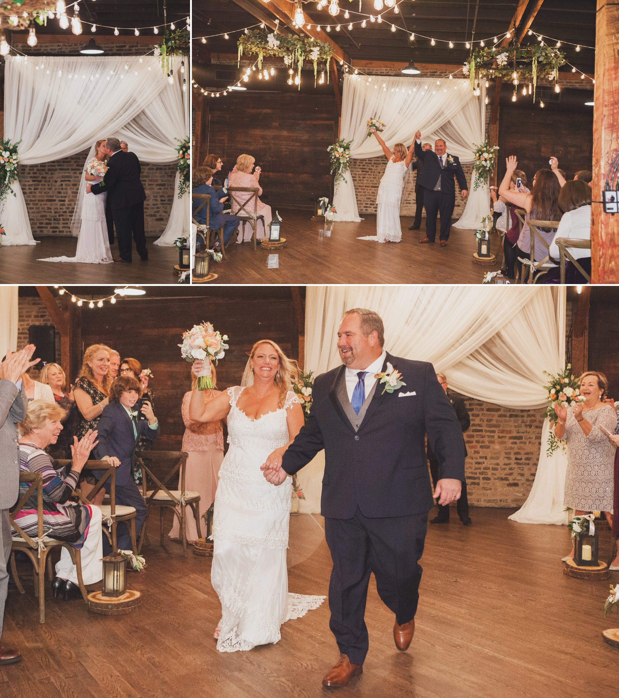 Bride and groom leave wedding recessional after ceremony  at Houston Station, Nashville TN. Photos by Krista Lee Photography.