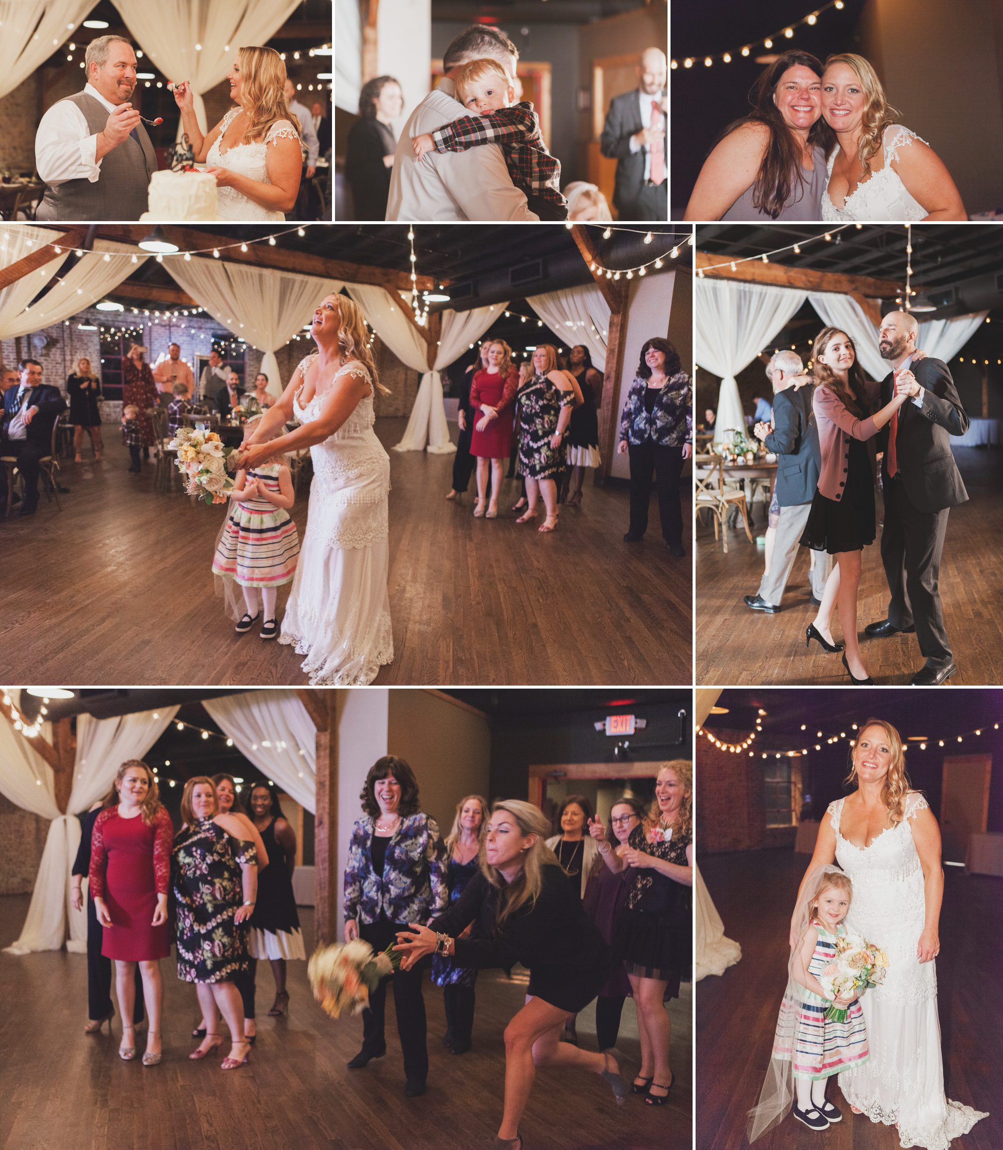 Dancing and bouquet toss after wedding at Houston Station, Nashville TN. Photos by Krista Lee Photography.