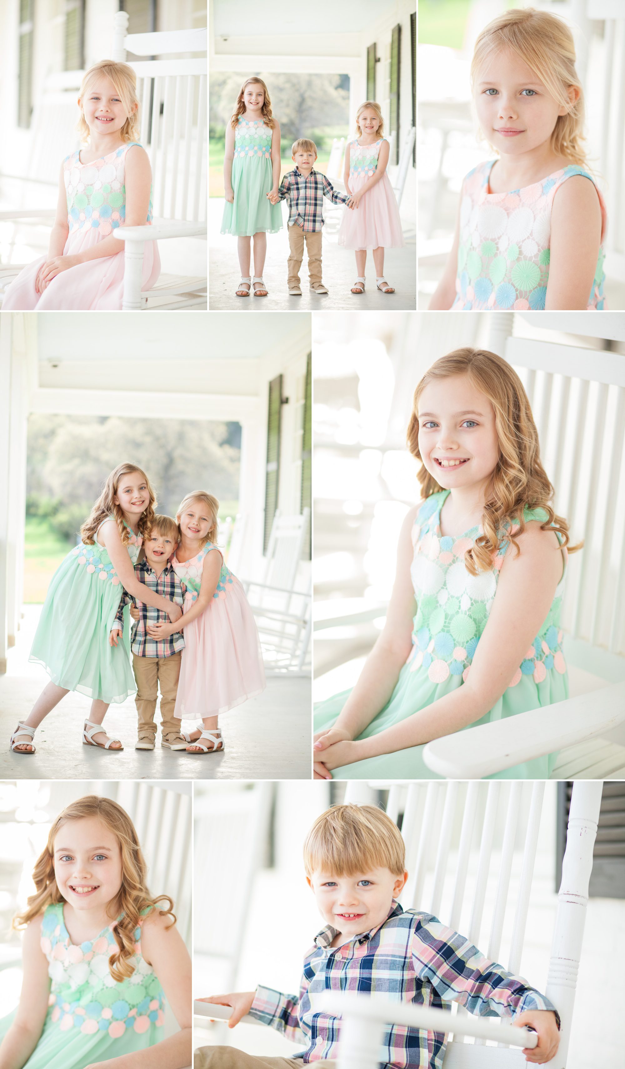 Spring Photography session on porch of mansion with kids at Ravenswood Mansion in Brentwood TN. Photo by Krista Lee Photography, Franklin TN