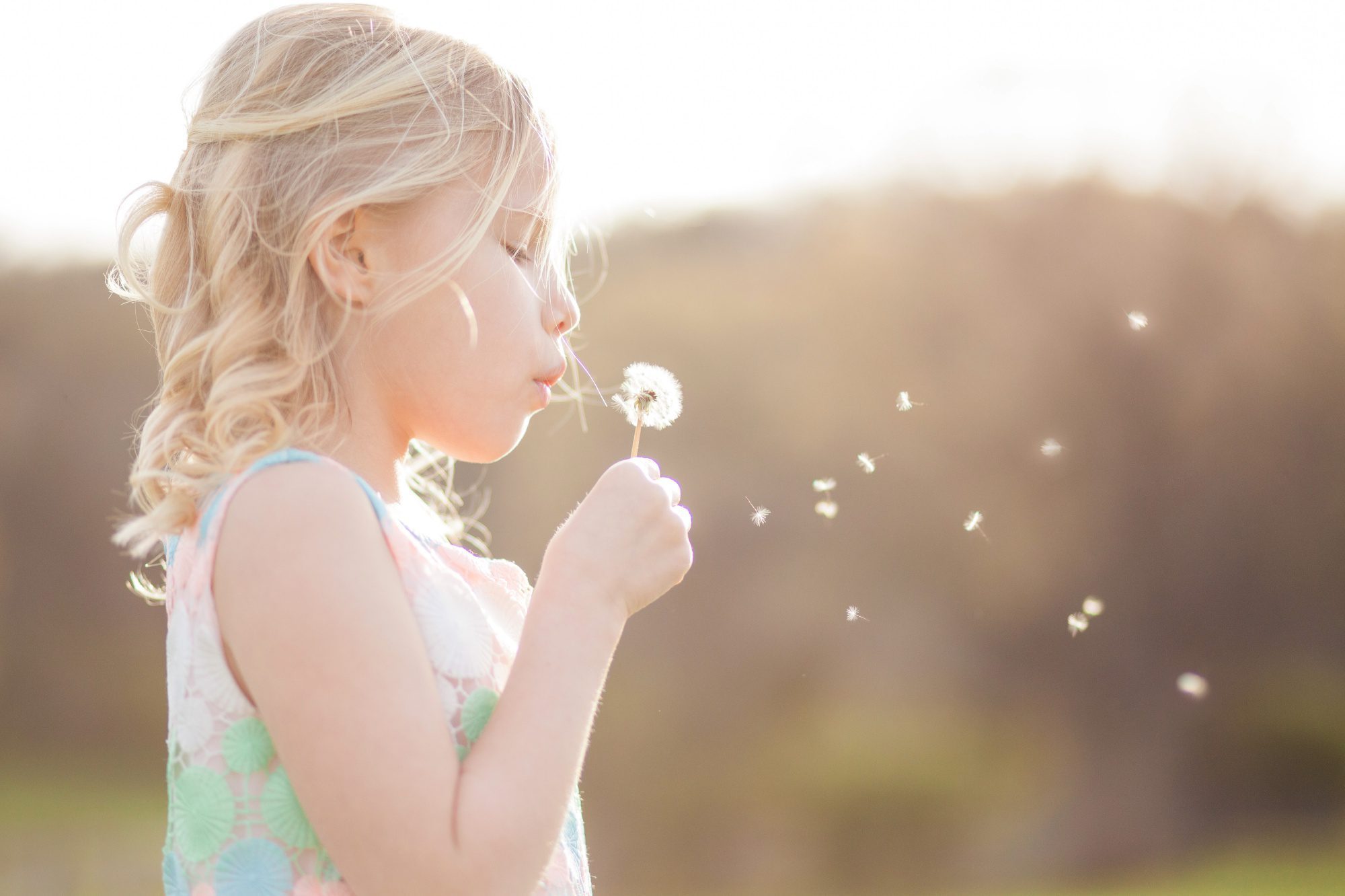 Blowing dandelions at spring photography session with kids at Ravenswood Mansion in Brentwood TN. Photo by Krista Lee Photography, Franklin TN