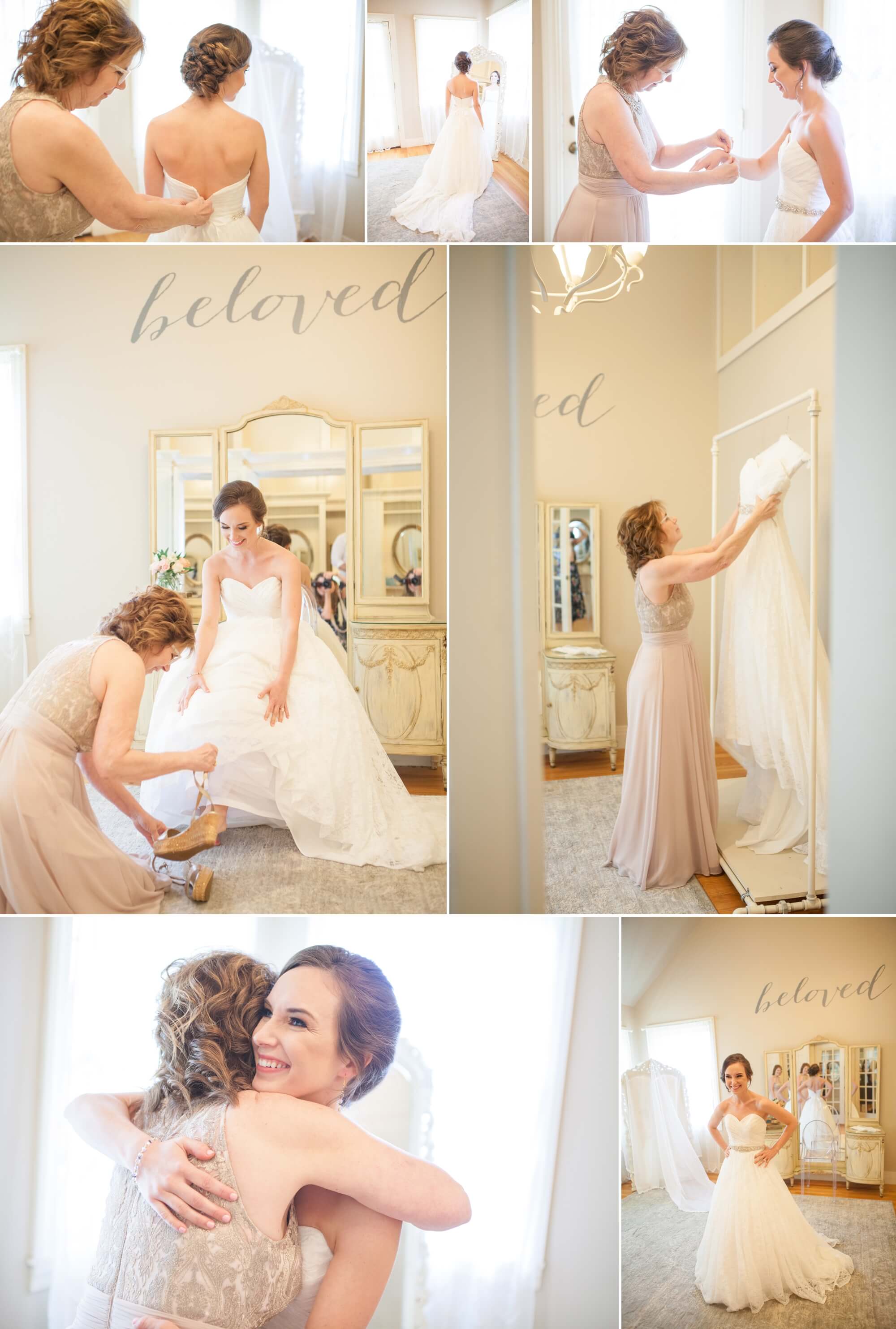 Mom and daughter getting dressed. Spring wedding at Cedarwood Weddings in Nashville, TN. Photo by Krista Lee Photography, from Sam and Izzy's wedding day.