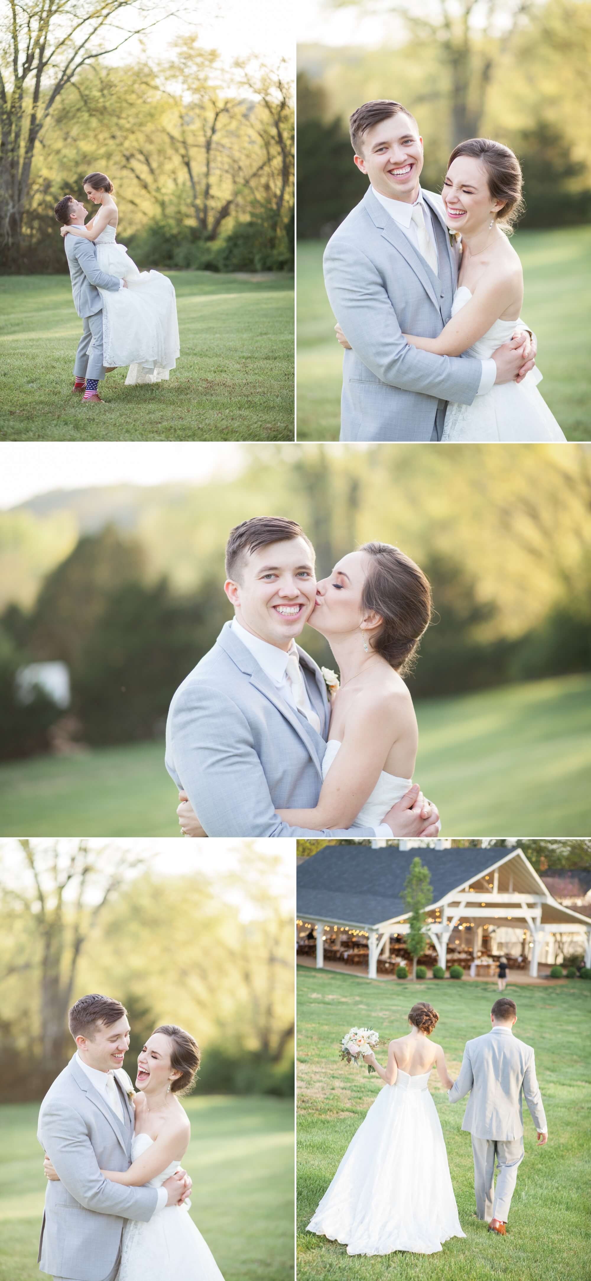 Bride and groom portraits at sunset in meadow after ceremony. Spring wedding at Cedarwood Weddings in Nashville, TN. Photo by Krista Lee Photography, from Sam and Izzy's wedding day.