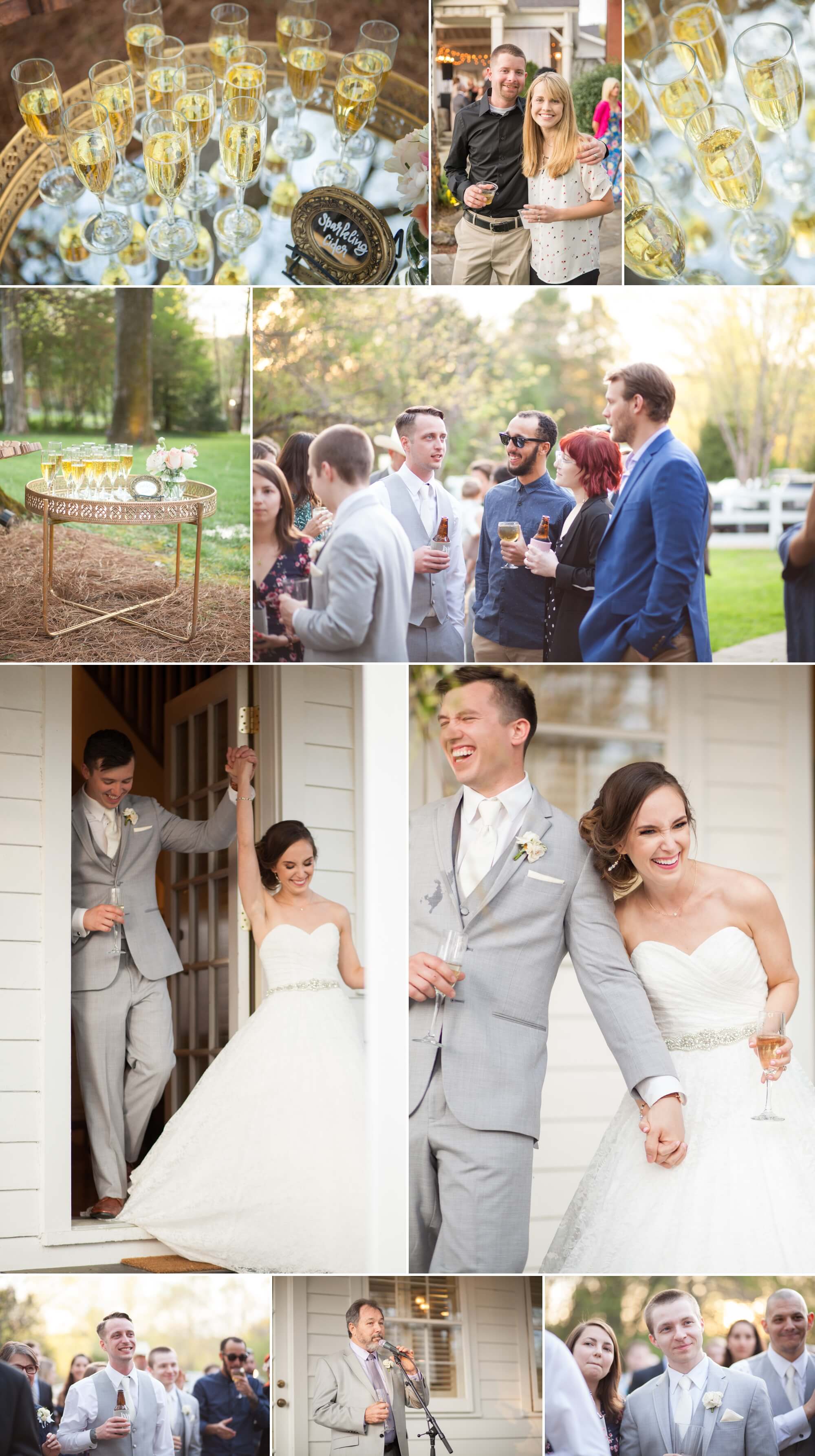 Cocktail hour and bride and groom introduction onto front porch. Spring wedding at Cedarwood Weddings in Nashville, TN. Photo by Krista Lee Photography, from Sam and Izzy's wedding day.