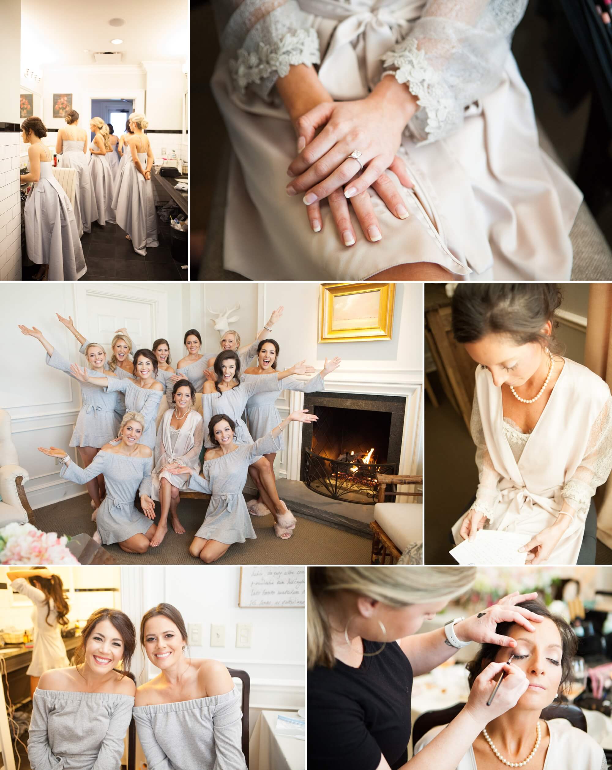 Bride and bridesmaids get ready in the bridal suite at The Grove golf course in College Grove, TN. Photos by Krista Lee Photography. 