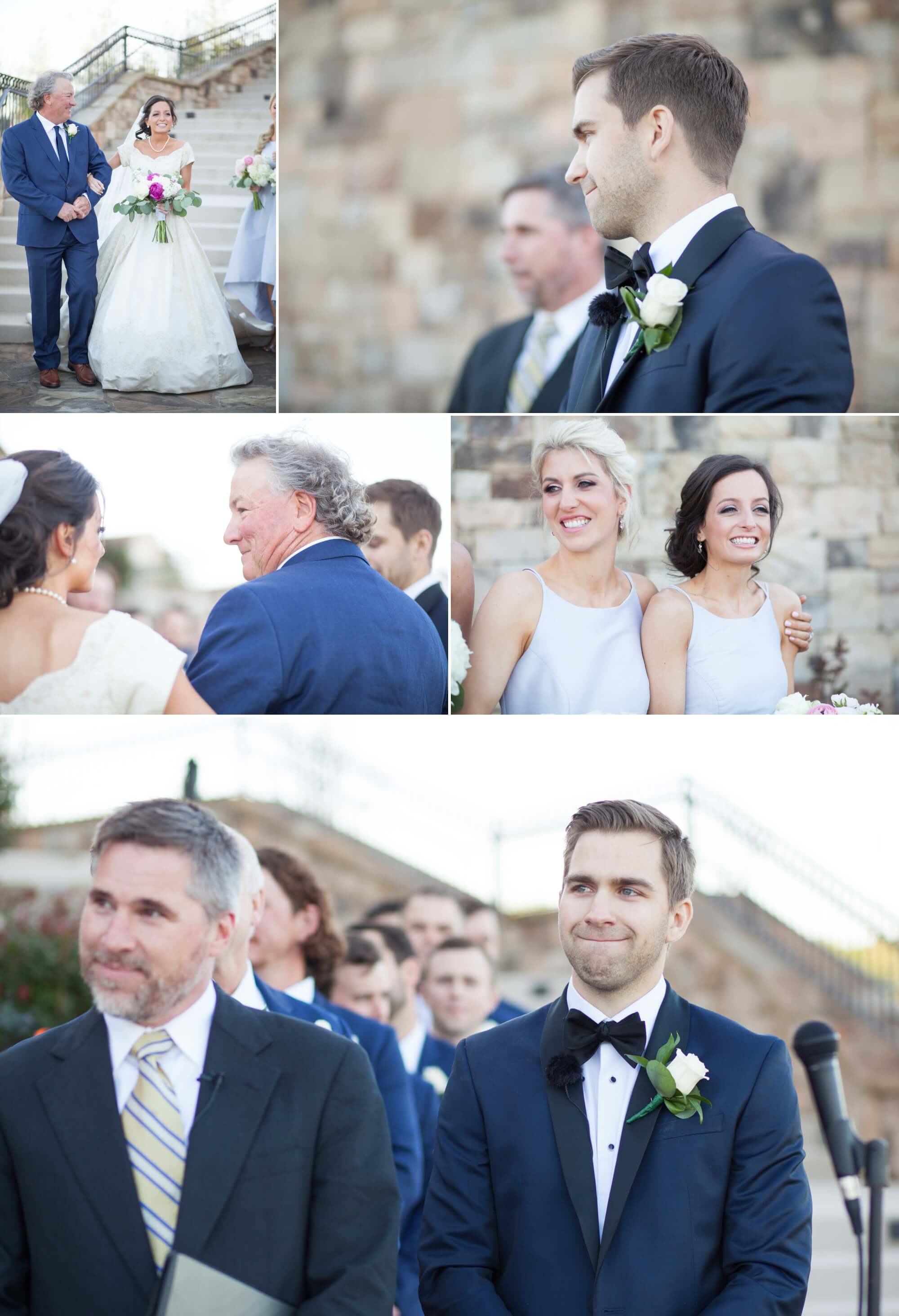 Bride and her father walk down the aisle towards groom at The Grove golf course in College Grove, TN. Photos by Krista Lee Photography. 