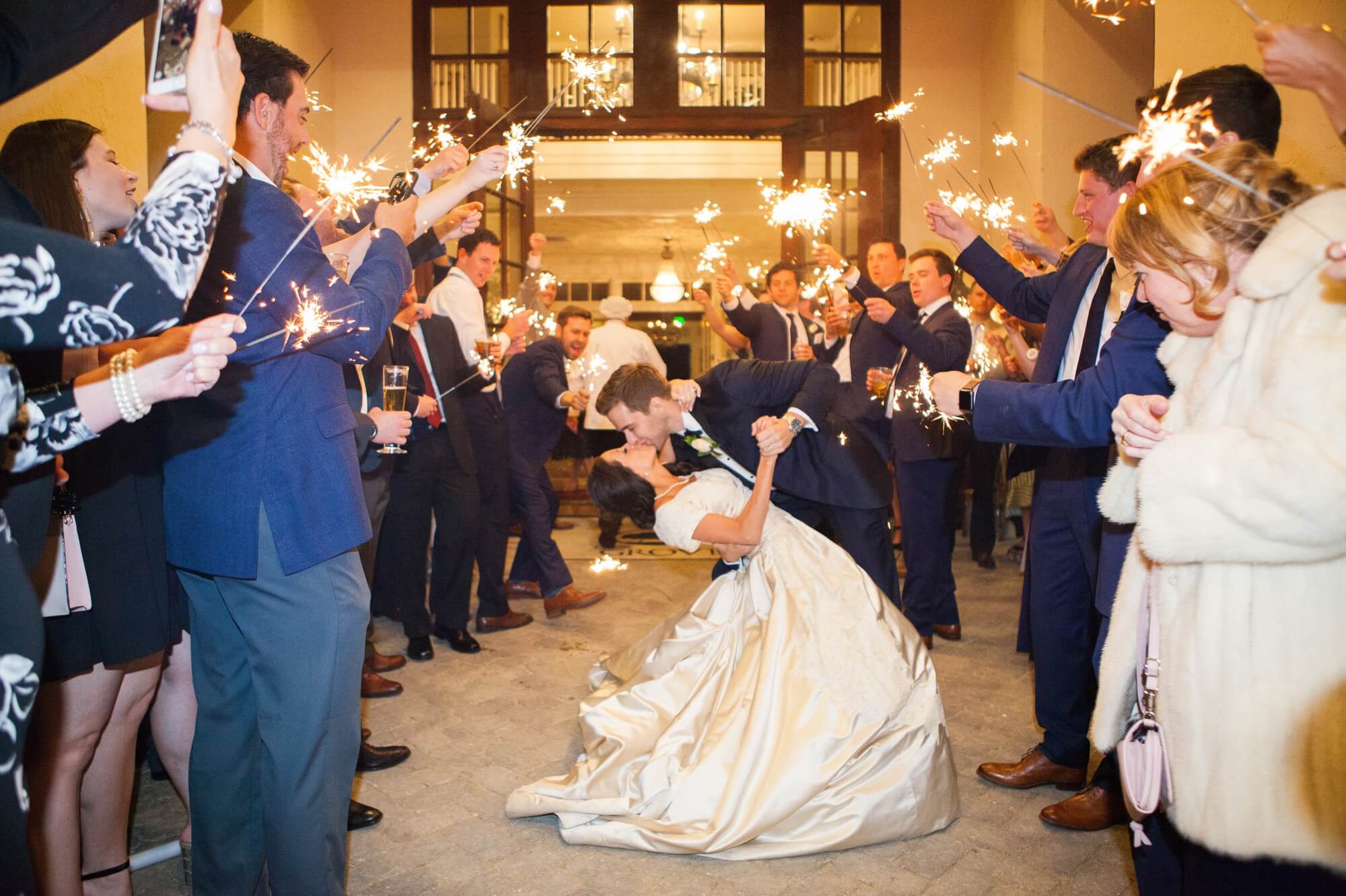 Bride and groom do a sparkler exit after wedding at The Grove golf course in College Grove, TN. Photos by Krista Lee Photography. 