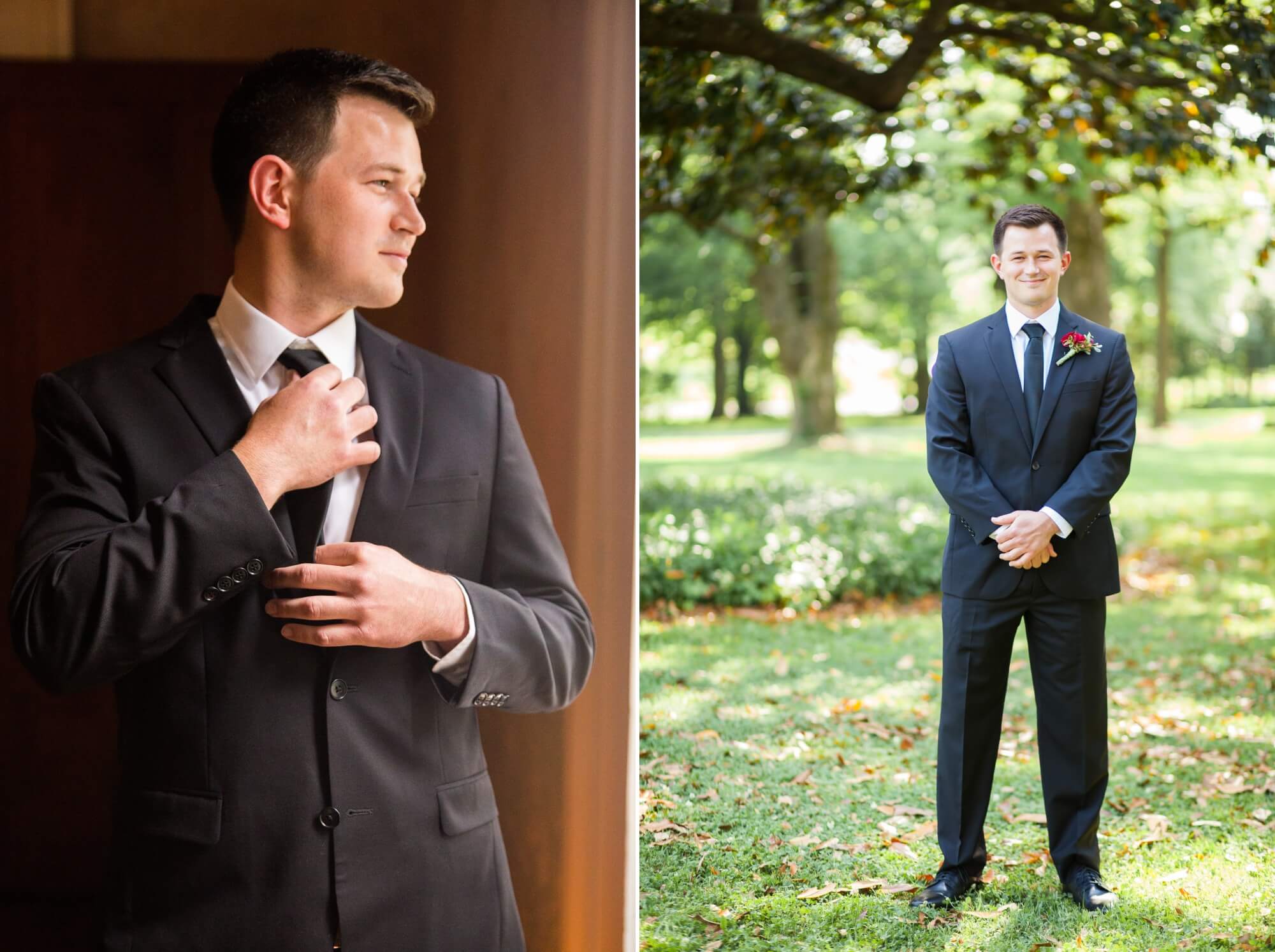 Groom before wedding ceremony at Riverwood Mansion in Nashville, Tennessee. Photography by Krista Lee.