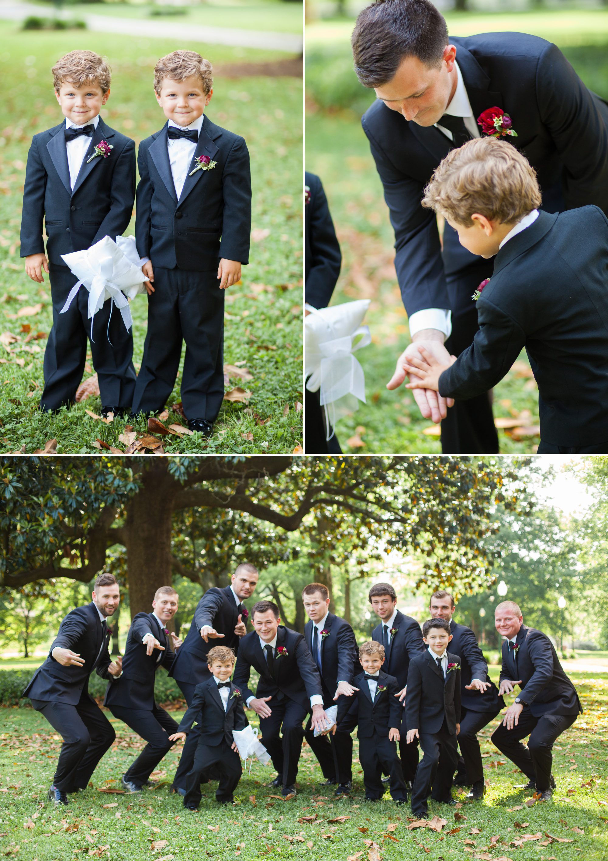 Groomsmen and ring bearers before wedding ceremony at Riverwood Mansion in Nashville, Tennessee. Photography by Krista Lee.