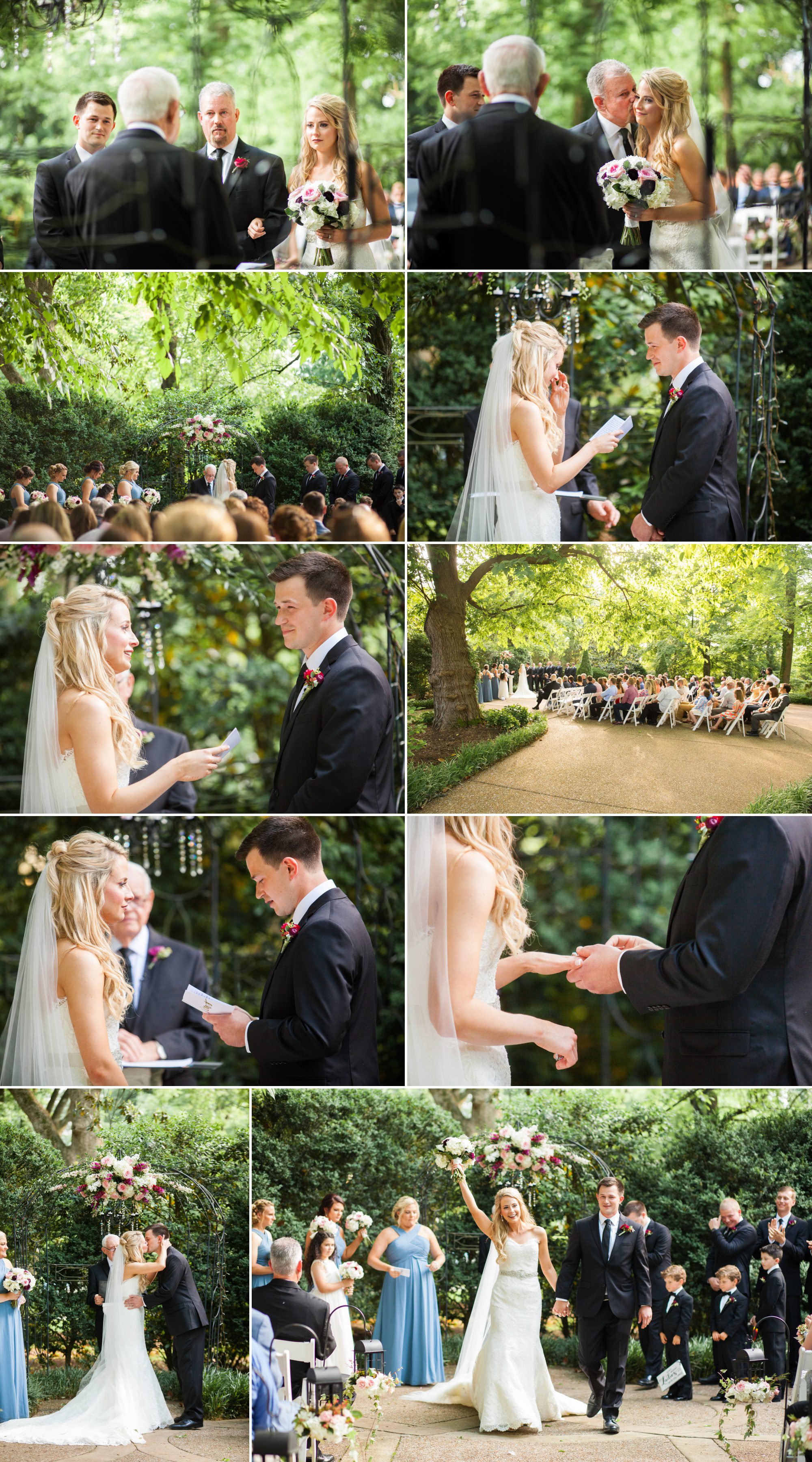 Wedding ceremony outside at Riverwood Mansion in Nashville, Tennessee. Photography by Krista Lee.