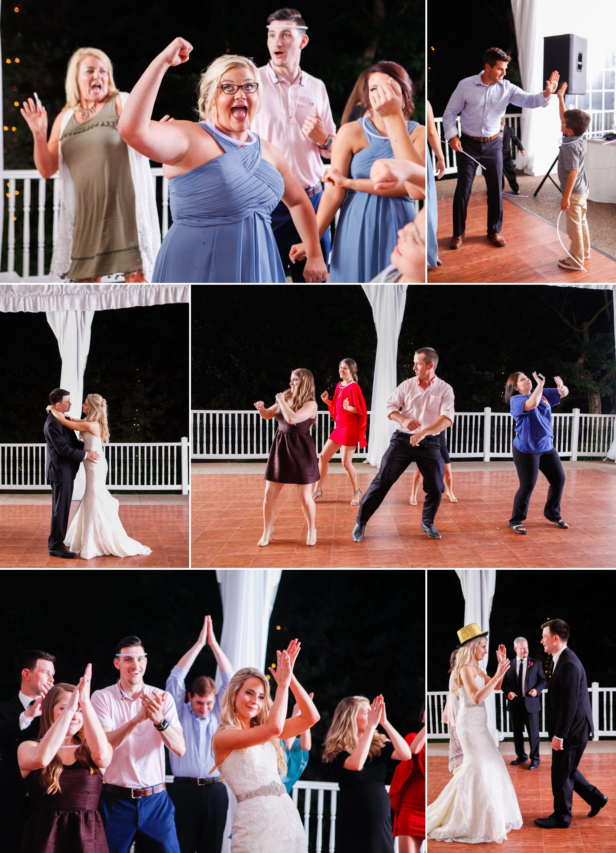 Guests dance at wedding reception at Riverwood Mansion in Nashville, Tennessee. Photography by Krista Lee.
