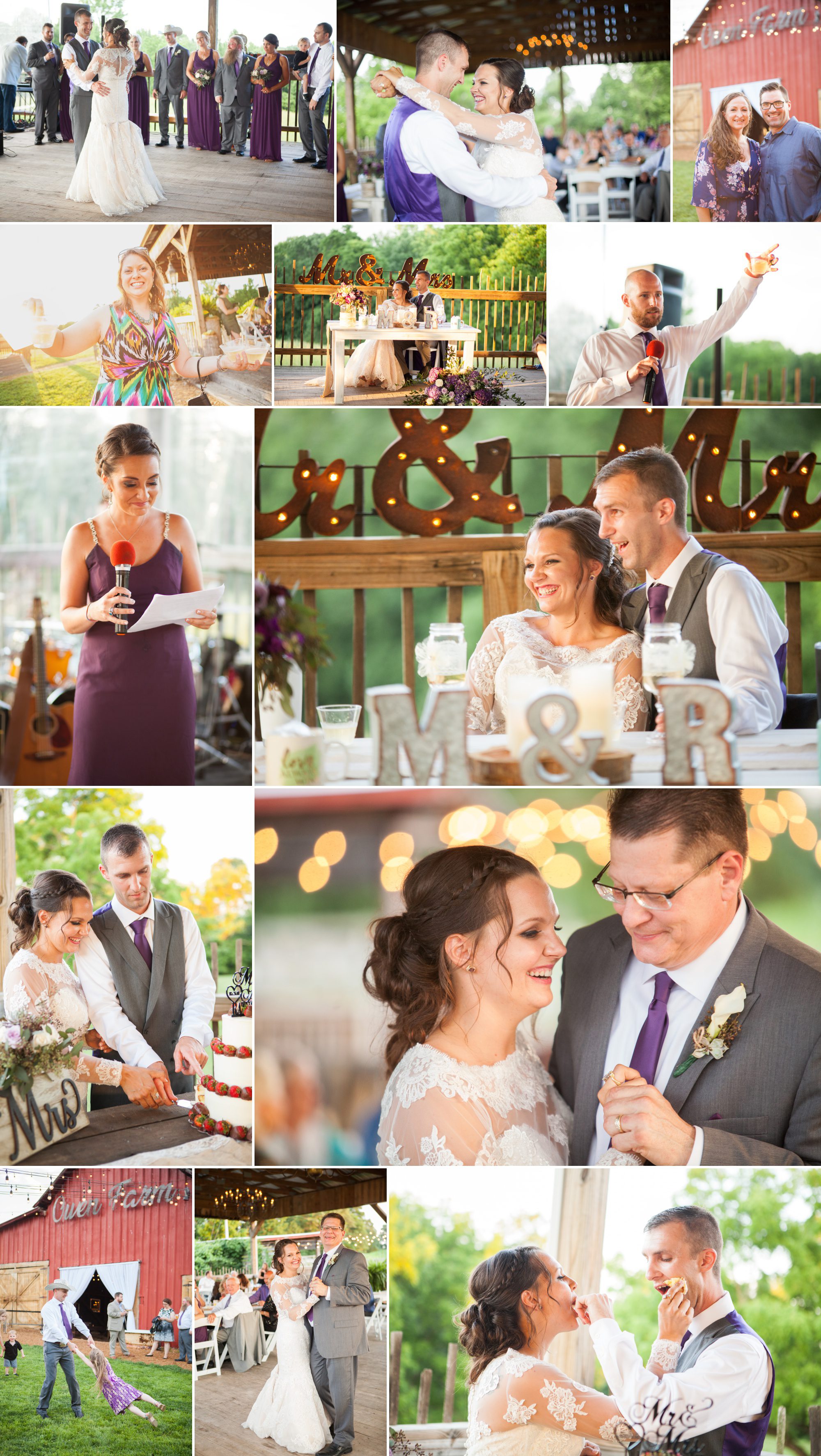 Bride and groom enjoy first dances with father of bride, wedding party does toasts at reception at summer wedding at Owen Farm in Chapmansboro, TN. Photography by Krista Lee Photography. 