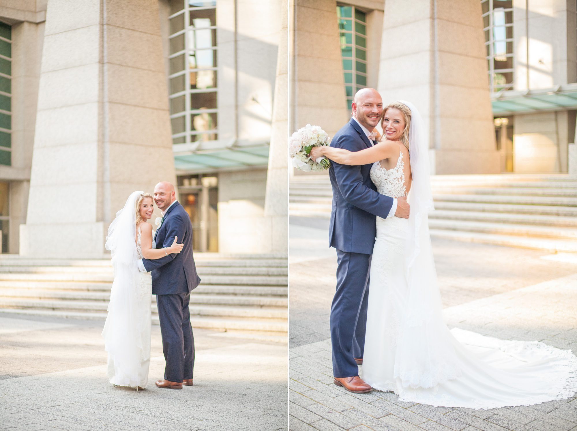 Bride and groom photos after wedding ceremony at City Club Nashville TN. Photos outside Courtyard Marriott Downtown. Photography by Krista Lee Photography. 