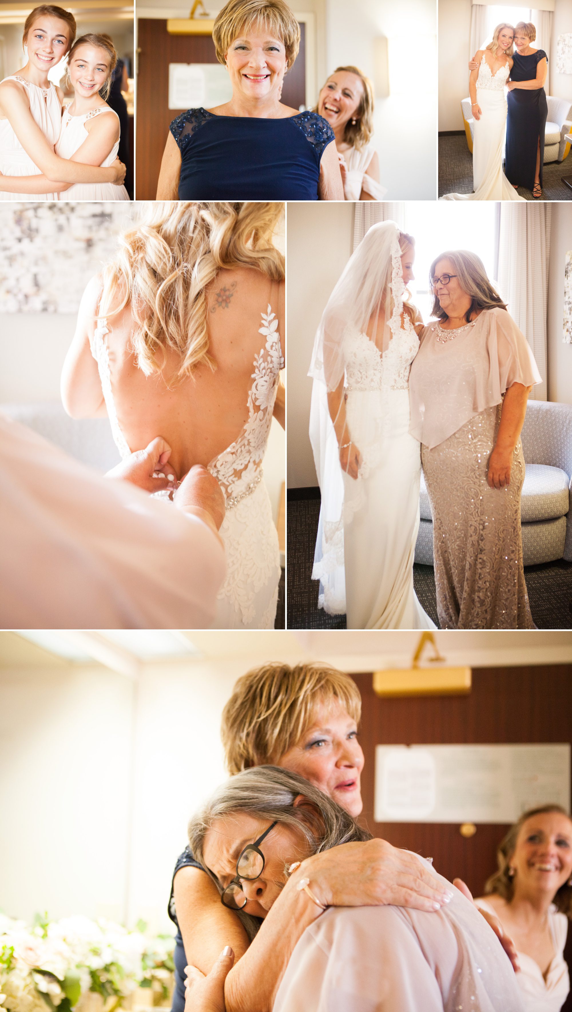 Bride and bridesmaids, family gets ready at Courtyard Marriott Downtown Nashville before wedding ceremony and reception at City Club Nashville. Photos by Krista Lee Photography. 