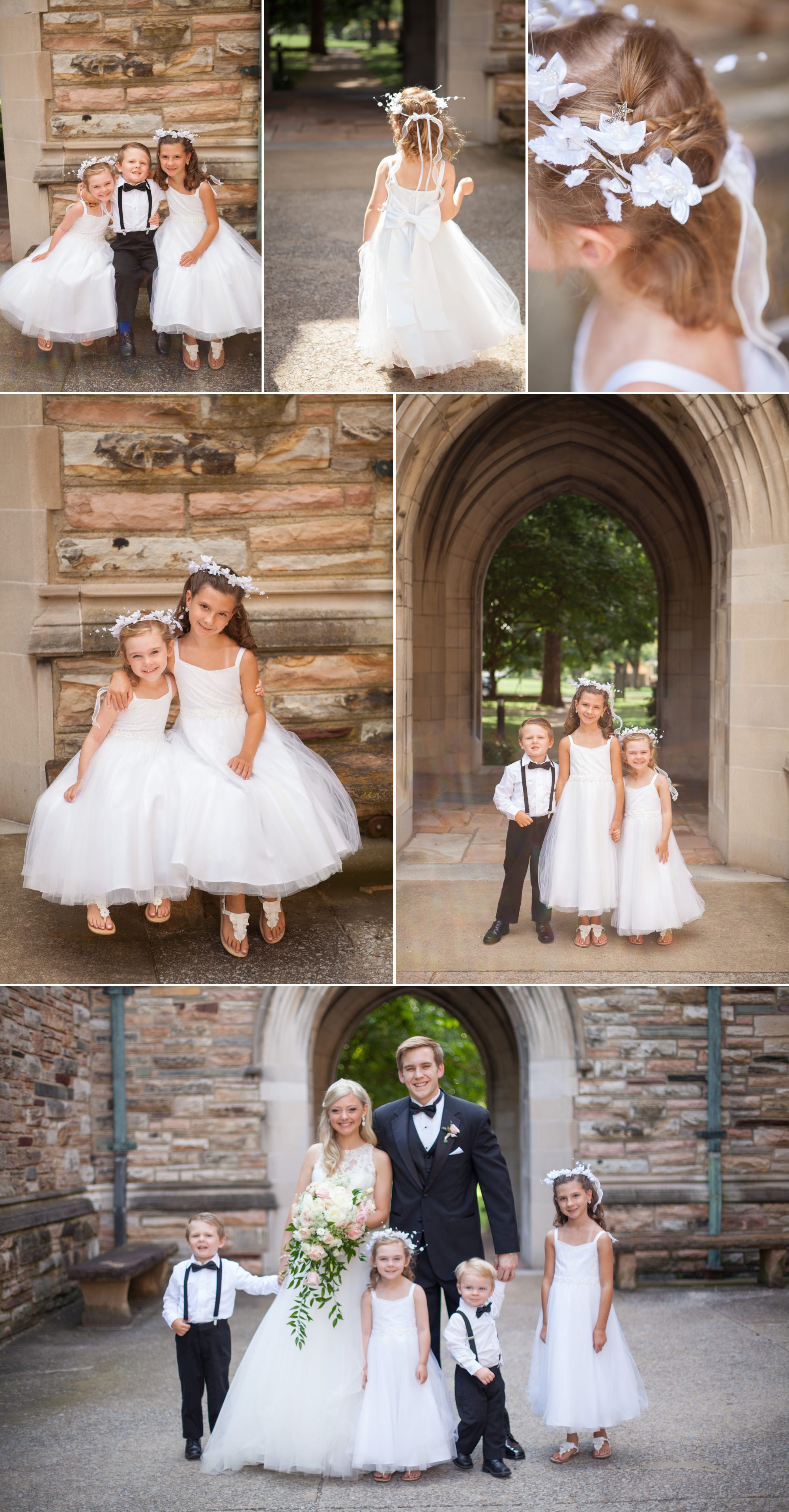 Adorable flower girls and ring bearer outdoors - Wightman Chapel at Scarritt Bennett before summer wedding ceremony in Nashville, TN. Photography by Krista Lee Photography.