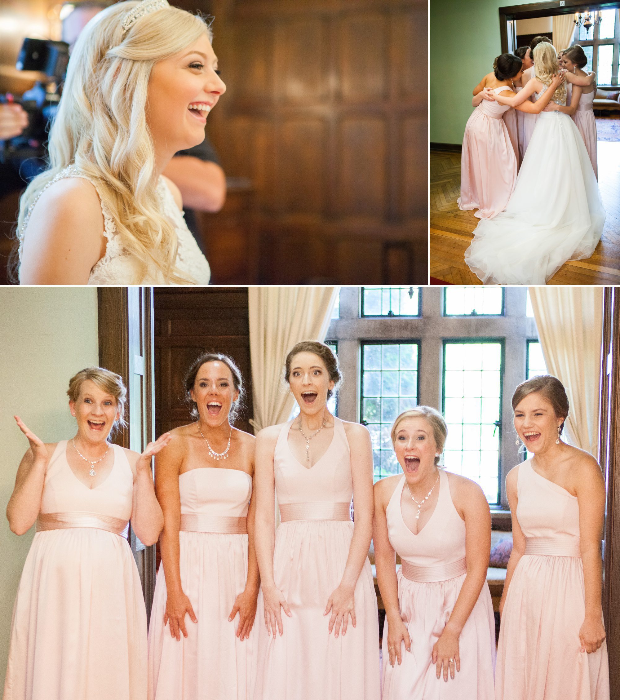First look with bridesmaids - Wightman Chapel at Scarritt Bennett before summer wedding ceremony in Nashville, TN. Photography by Krista Lee Photography.