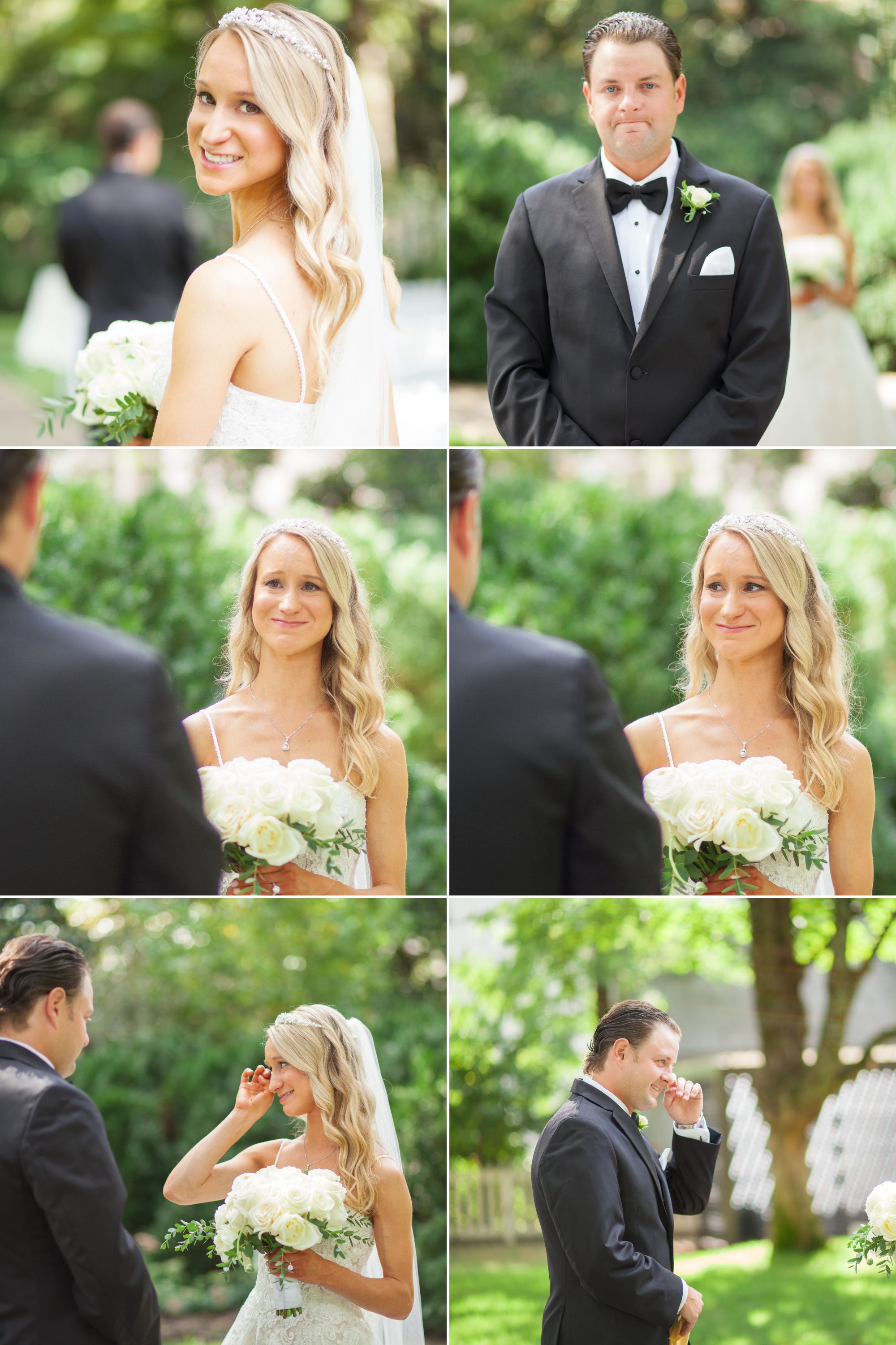 First look in the garden under the trees before wedding ceremony and reception at Belle Meade Plantation in Nashville, TN. Photos by Krista Lee Photography 