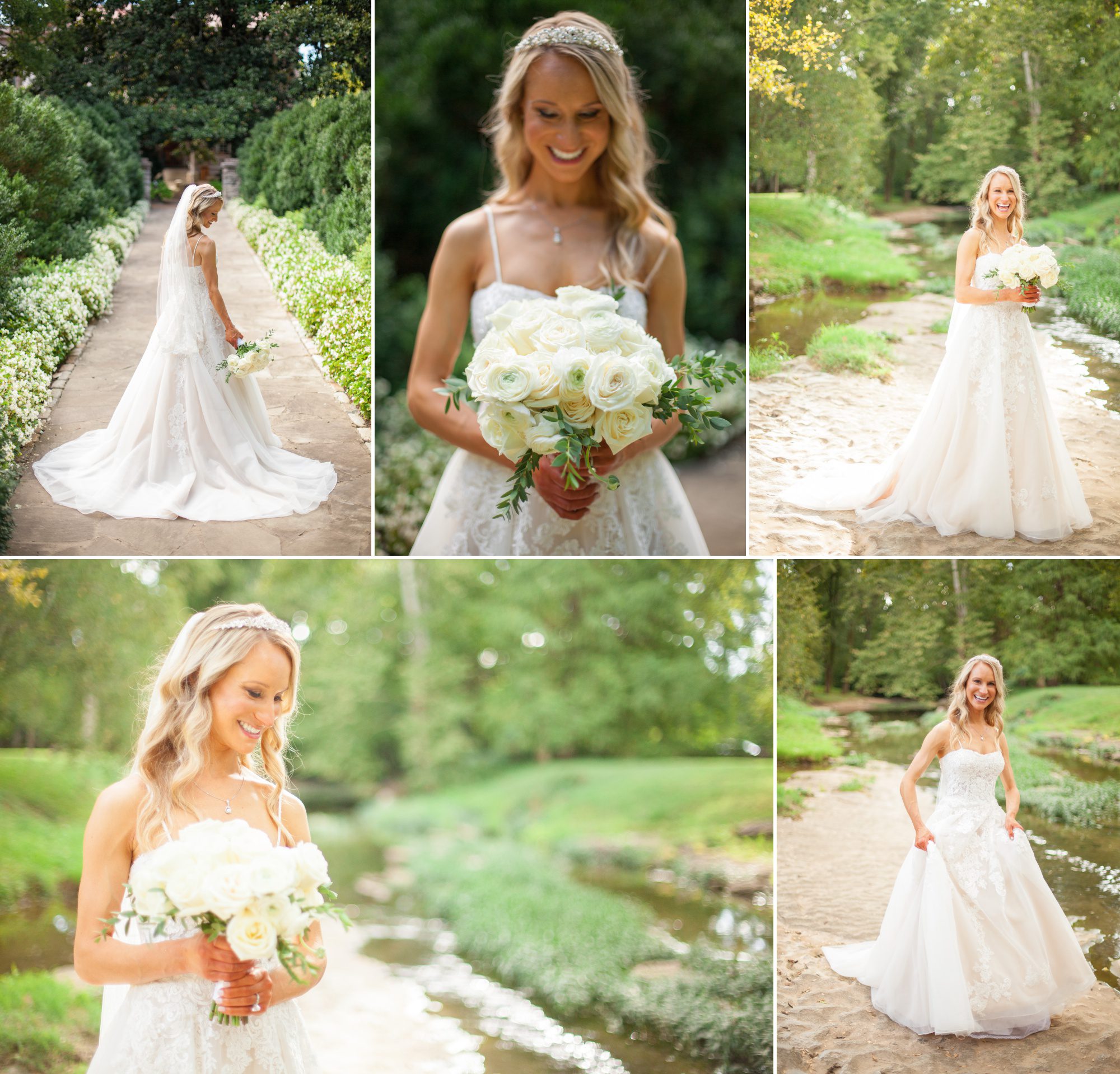 Bridal portrait down in the creek bed and garden before wedding ceremony and reception at Belle Meade Plantation in Nashville, TN. Photos by Krista Lee Photography 