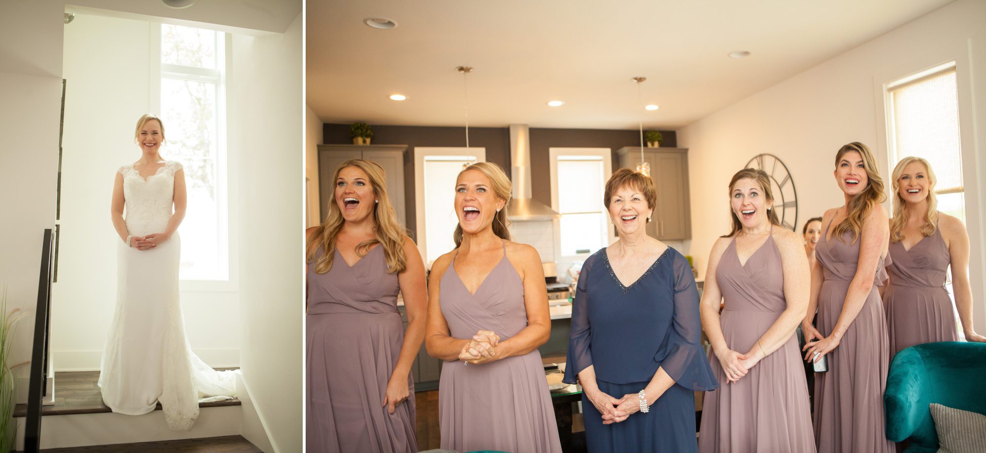 Bride gets hair and makeup, bridesmaids get dressed at nearby AirBNB before wedding photography at Musician's Hall of Fame Nashville