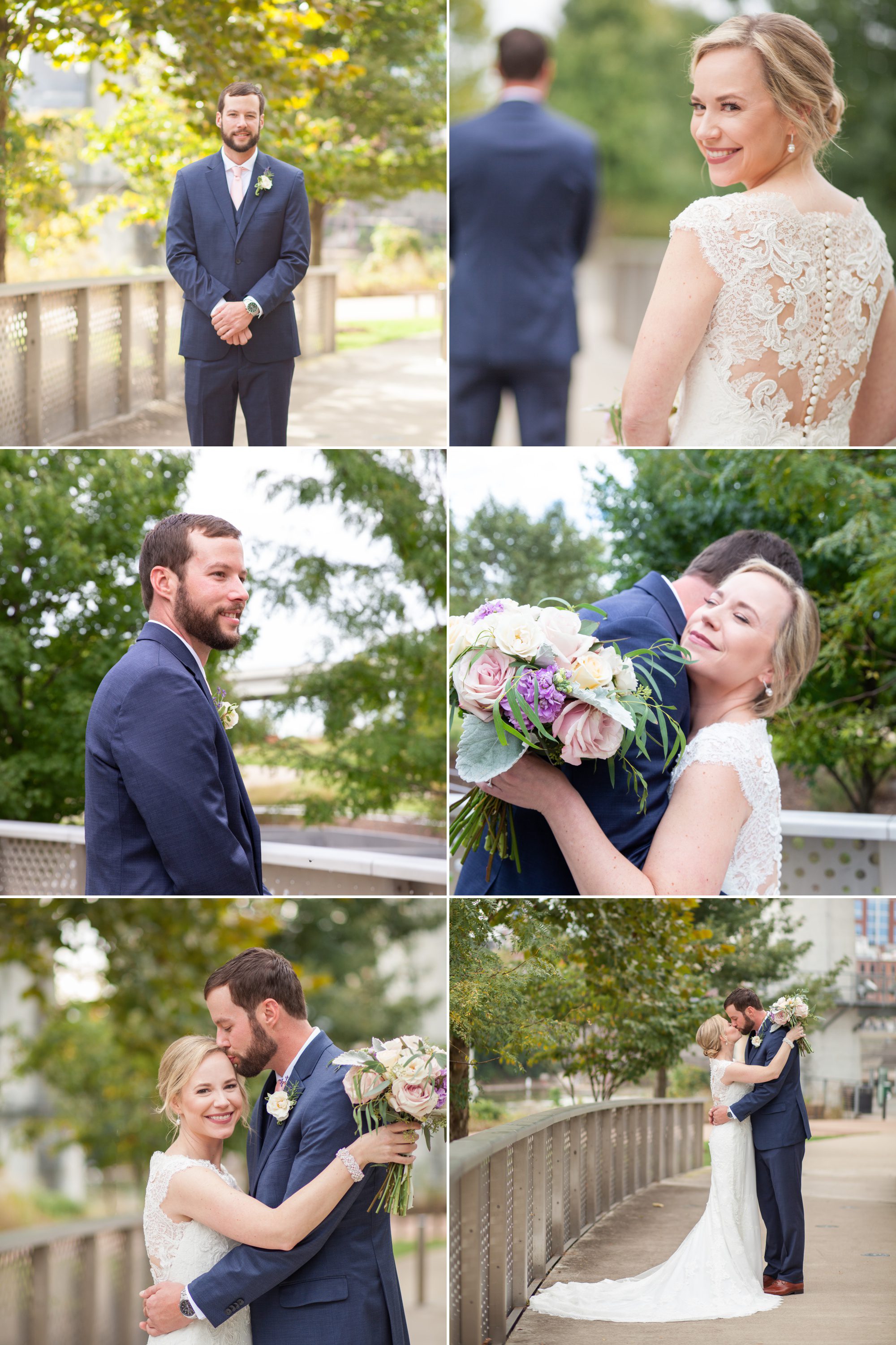 First look at park by Cumberland River before wedding photography at Musicians Hall of Fame in Nashville TN photos by Krista Lee 