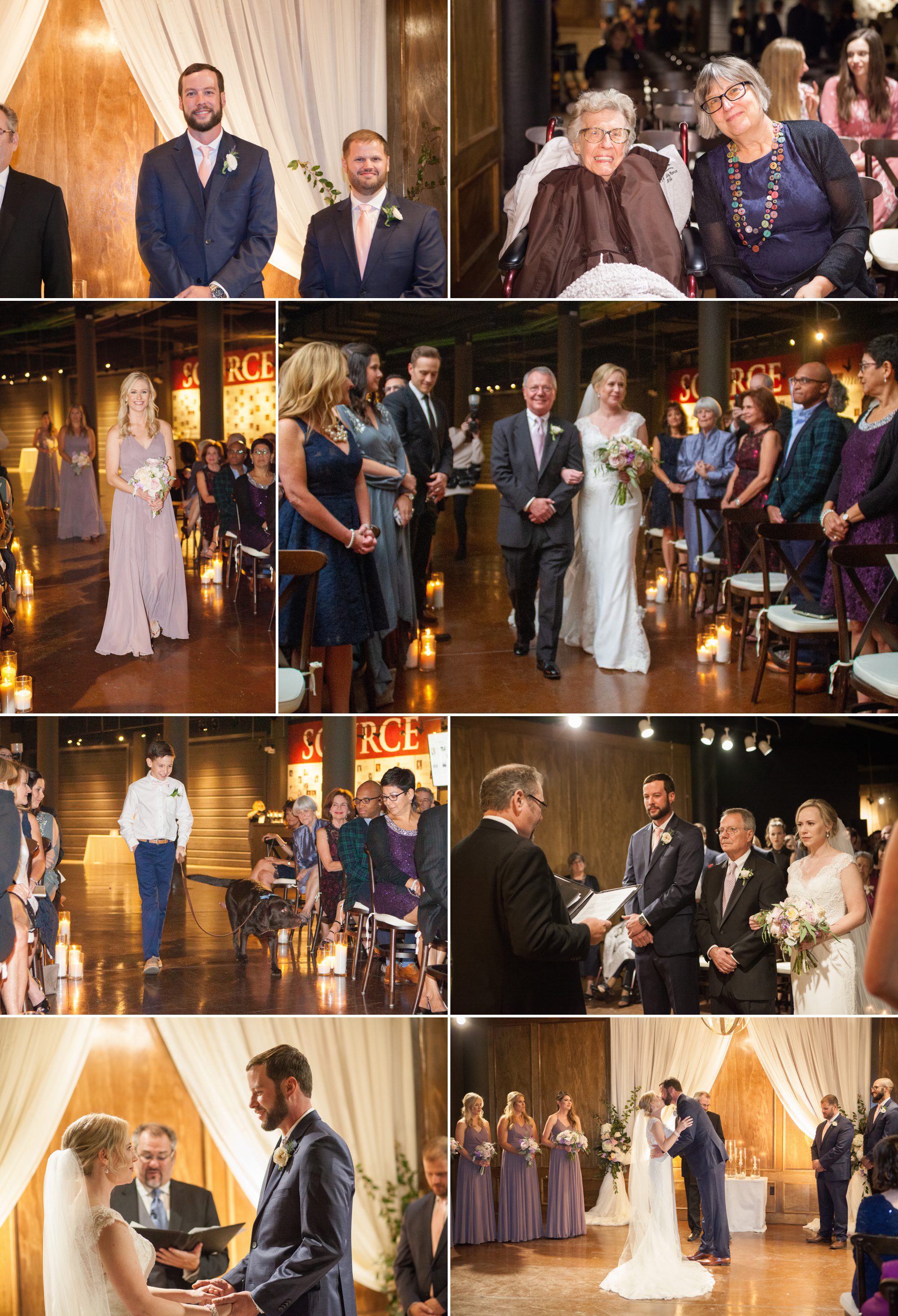 Bride and father walk down aisle, guests before wedding photography at Musicians Hall of Fame in Nashville TN photos by Krista Lee 