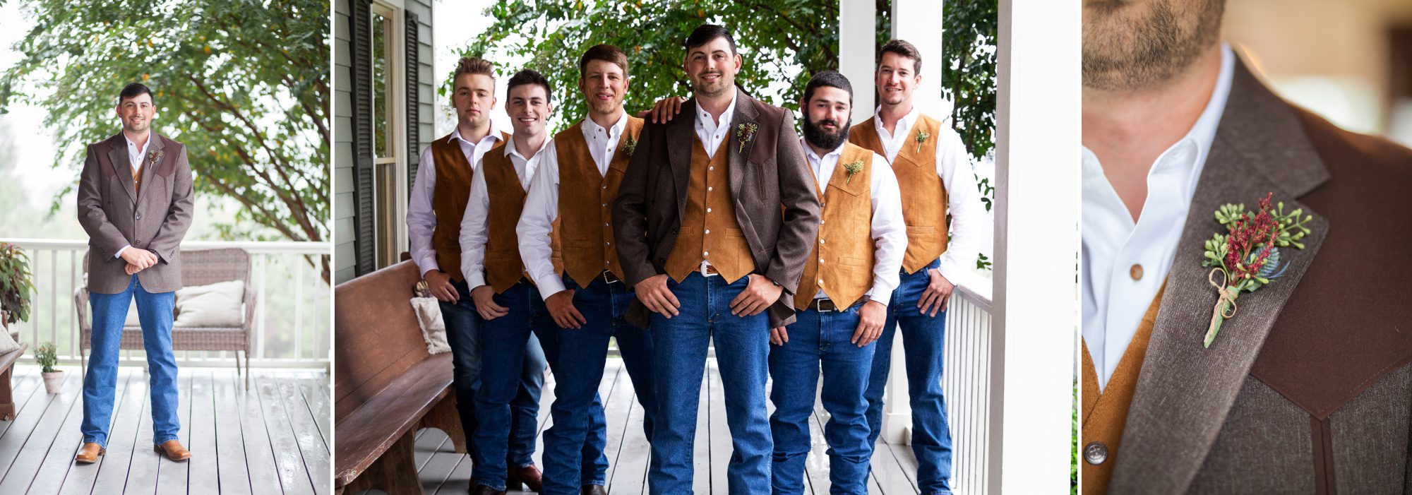 Groomsmen pose for a photobefore wedding reception details before wedding ceremony photography at Front Porch Farms, Wedding photography by Krista Lee