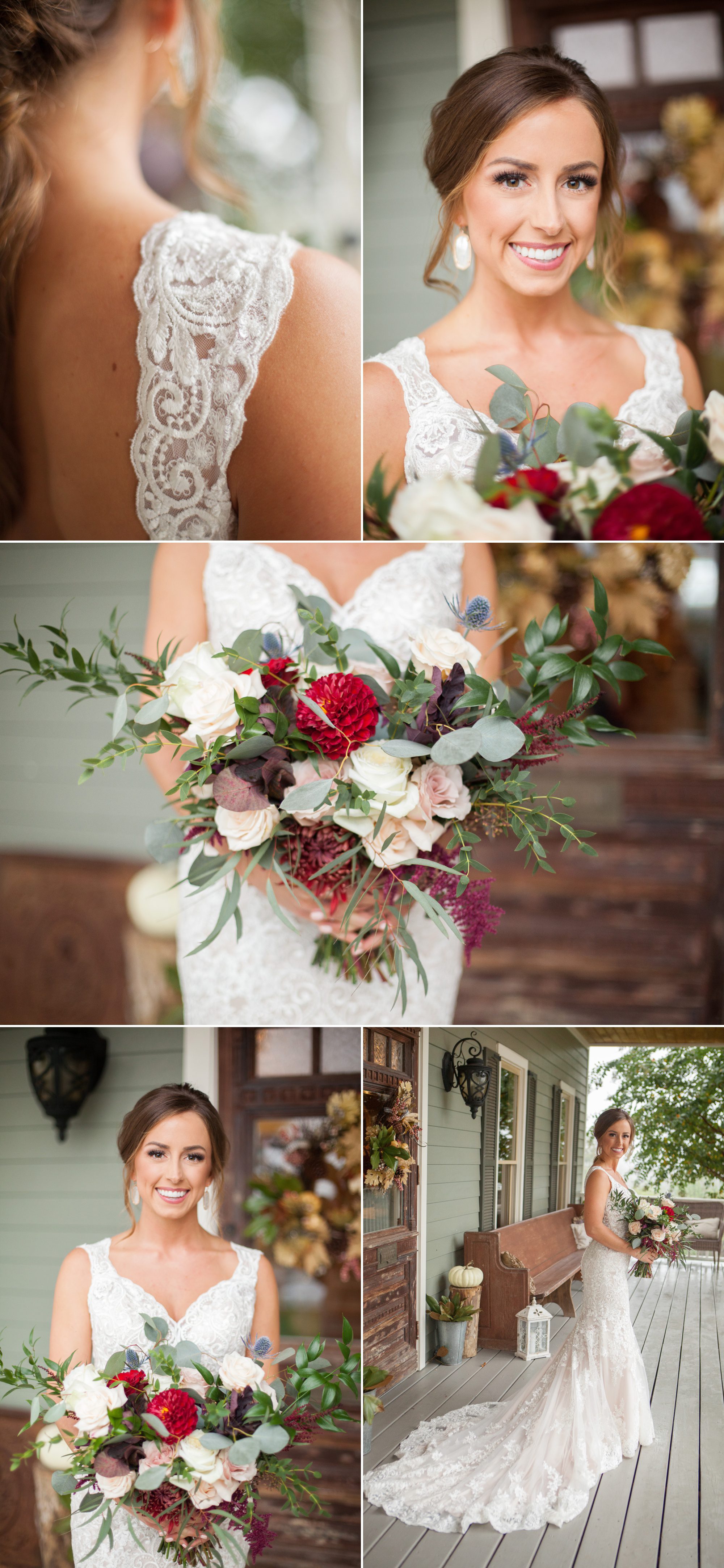Beautiful bride with fall bouquet before wedding reception details before wedding ceremony photography at Front Porch Farms, Wedding photography by Krista Lee