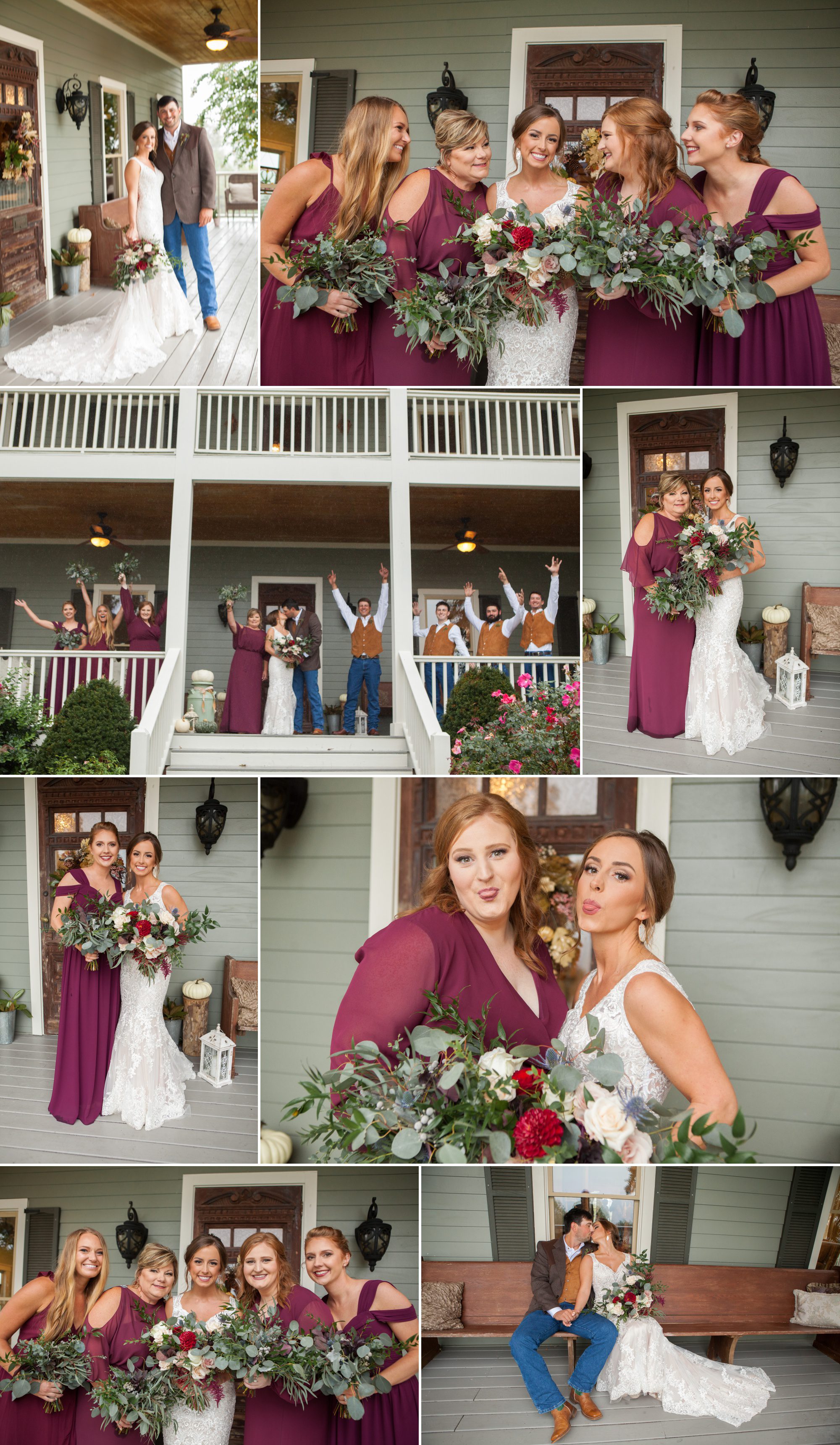 Bride and bridesmaids, bridal party pose for photos before wedding reception details before wedding ceremony photography at Front Porch Farms, Wedding photography by Krista Lee