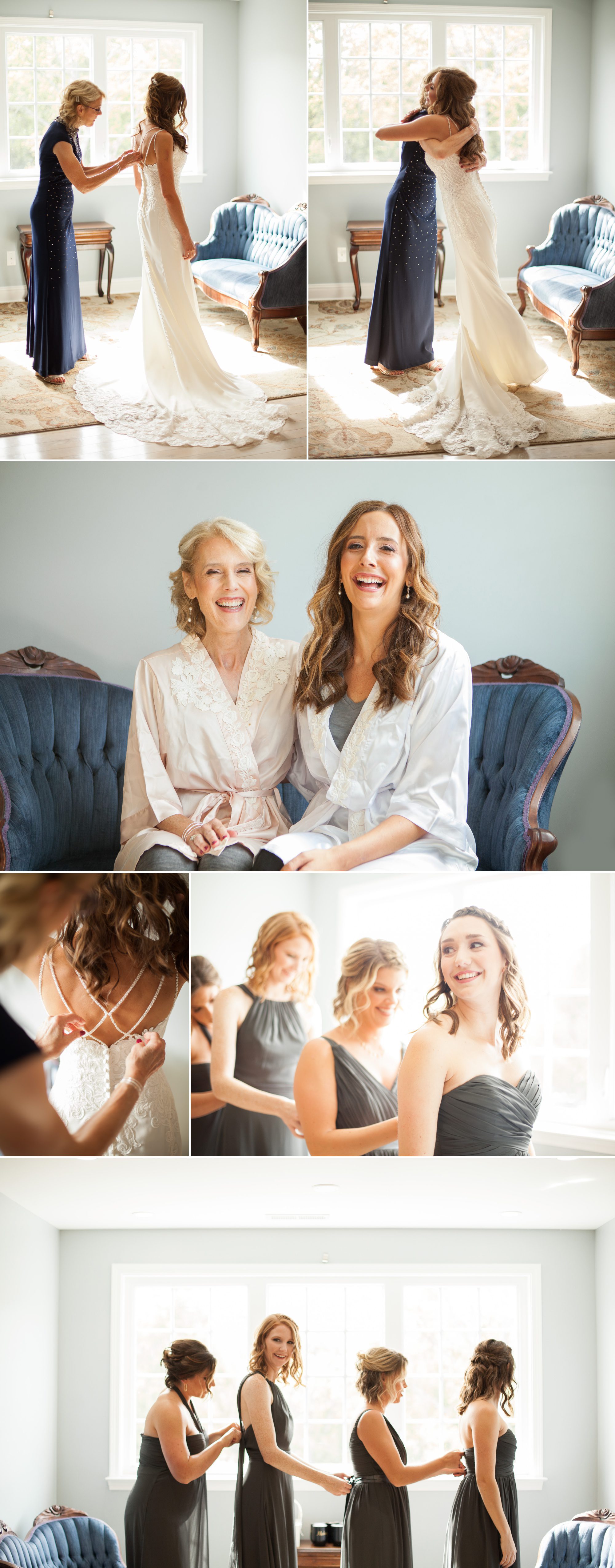 Bride and mom getting ready with bridesmaid photos before wedding ceremony photography at Green Door Gourmet in Nashville, TN