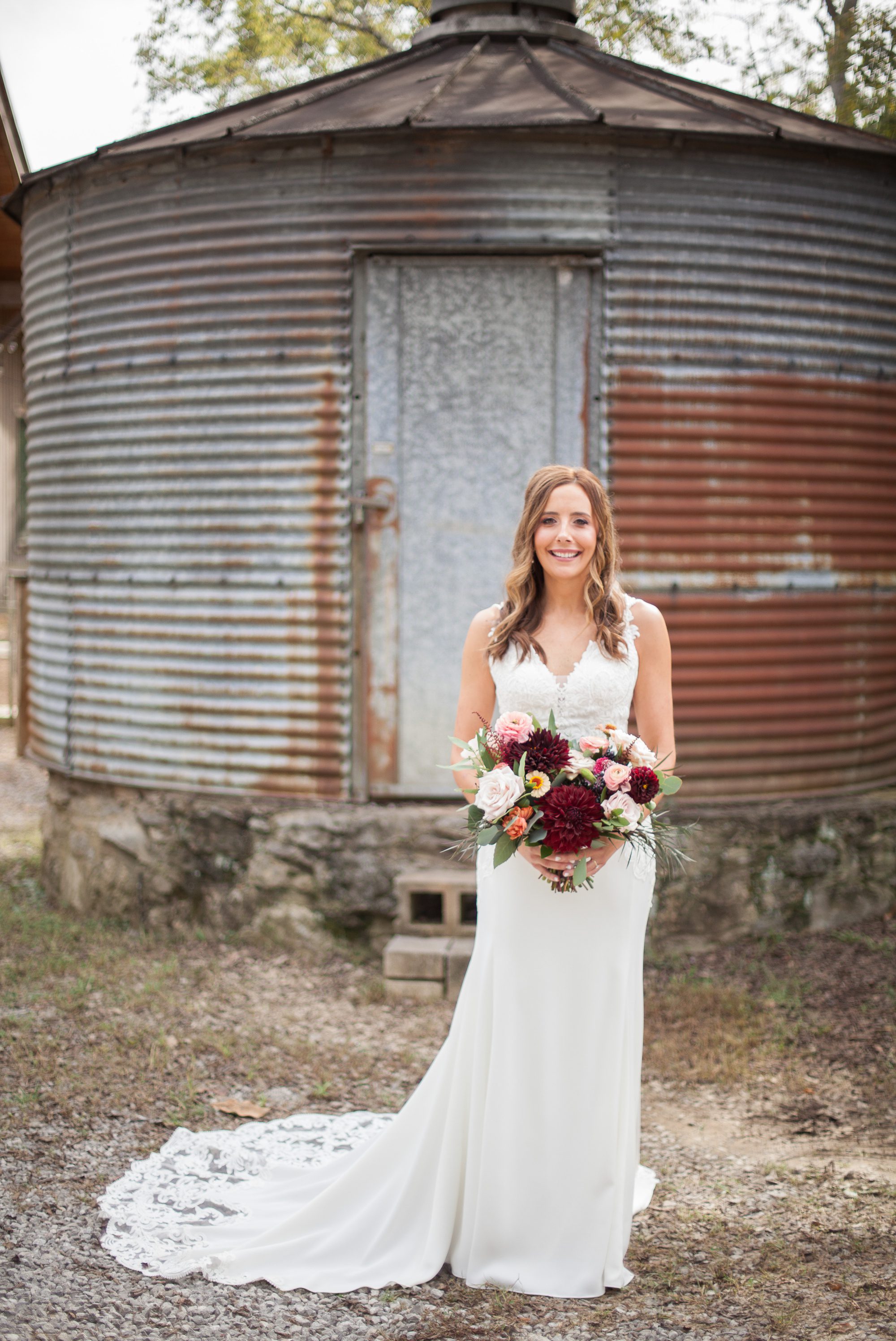 Bride with bouquet photos before wedding ceremony photography at Green Door Gourmet in Nashville, TN