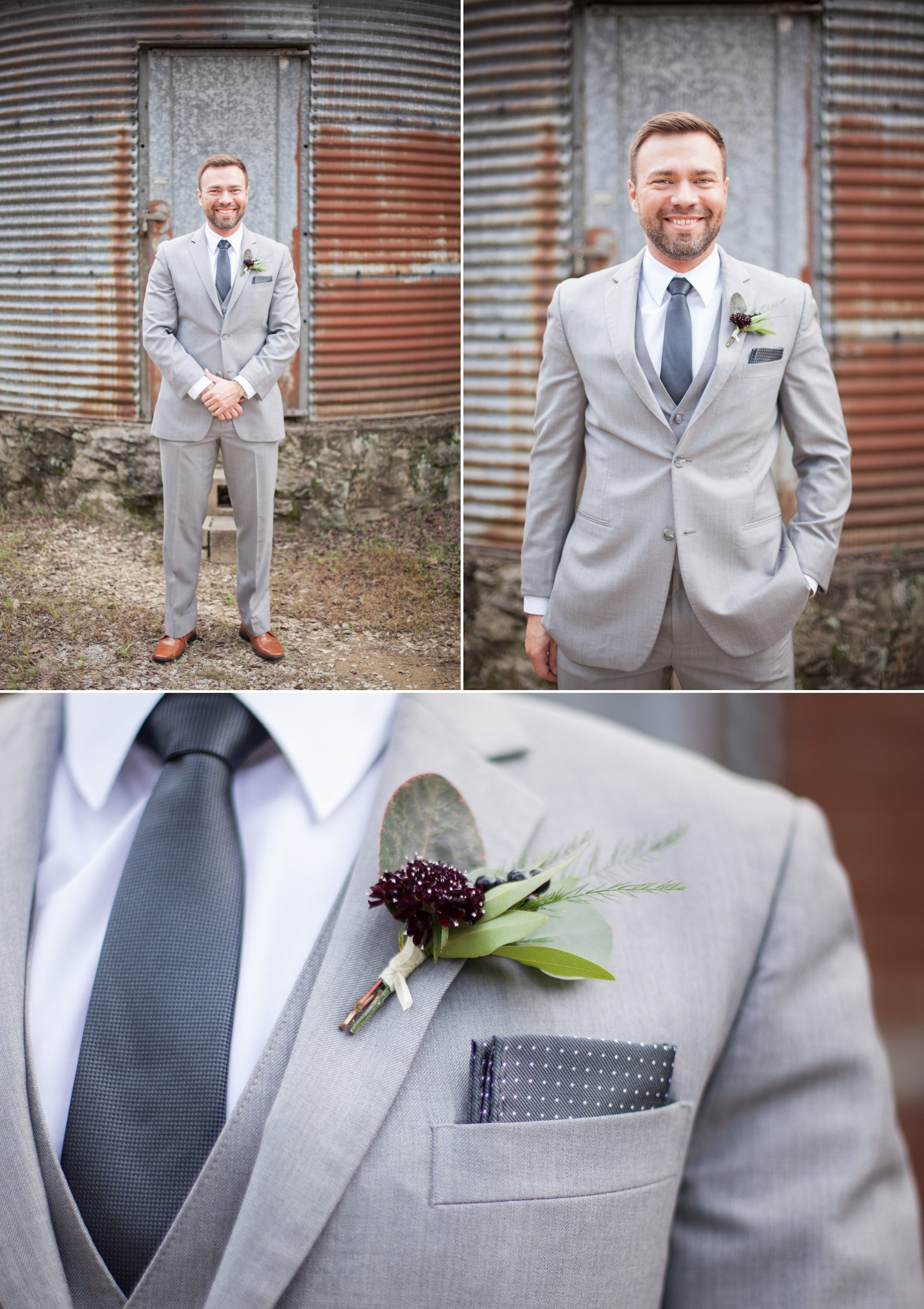 Groom portraits and boutineer photos before wedding ceremony photography at Green Door Gourmet in Nashville, TN