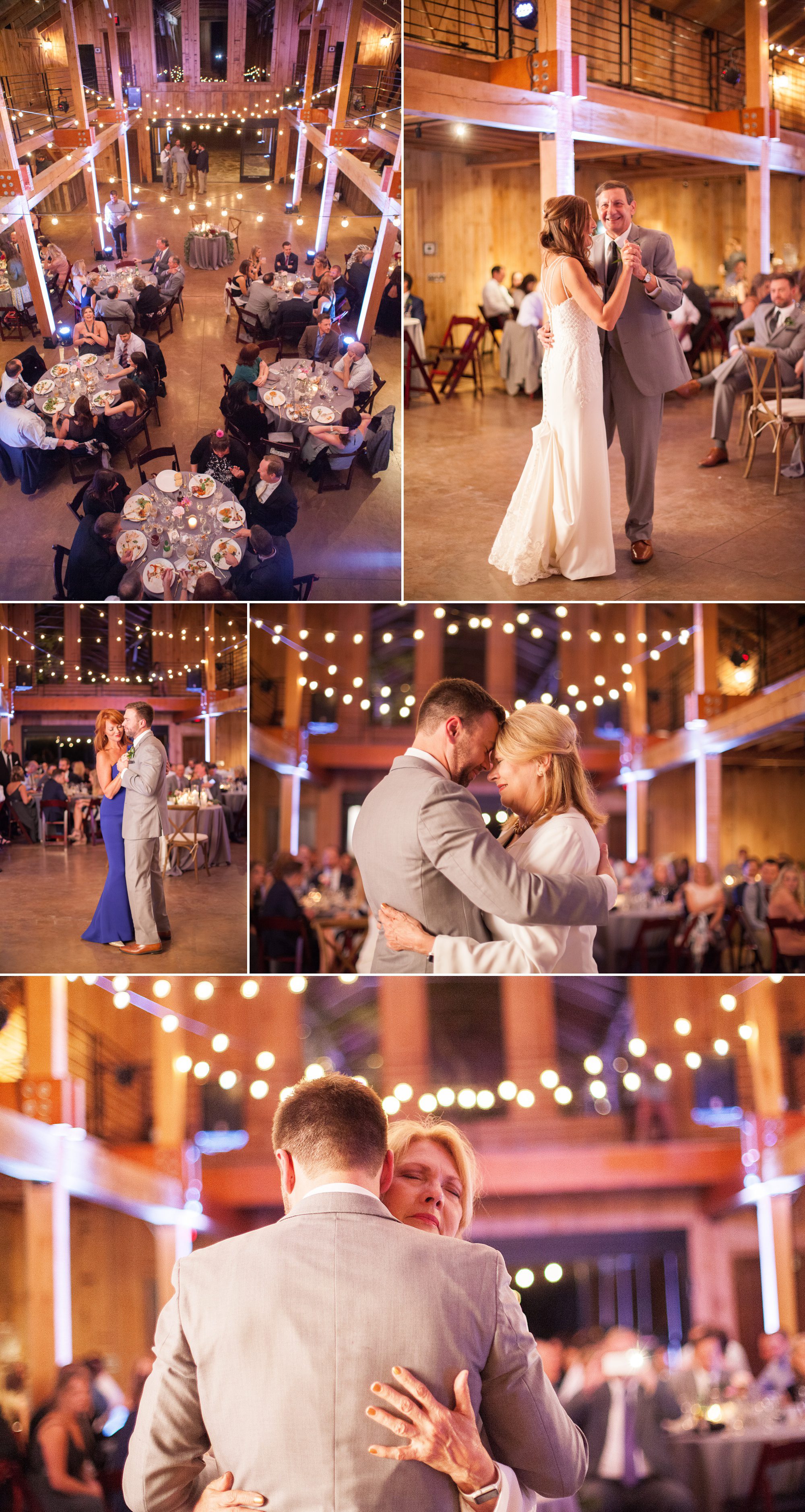 Guests at reception and mother son dance after wedding ceremony at Green Door Gourmet wedding in Nashville, TN