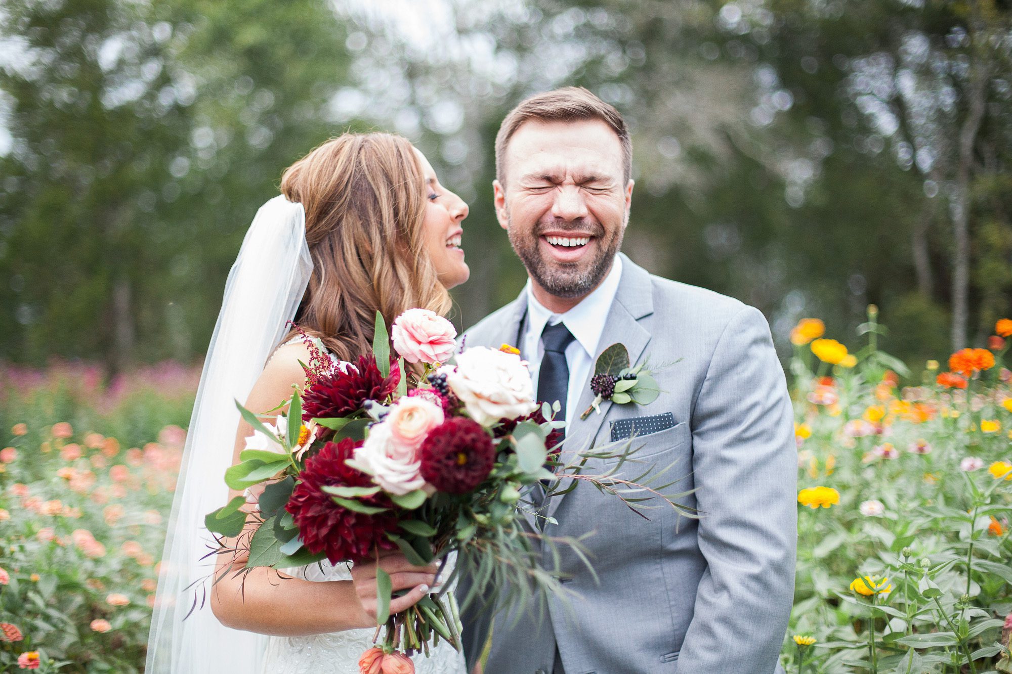 Bride and groom share a funny moment after wedding ceremony at Green Door Gourmet wedding in Nashville, TN