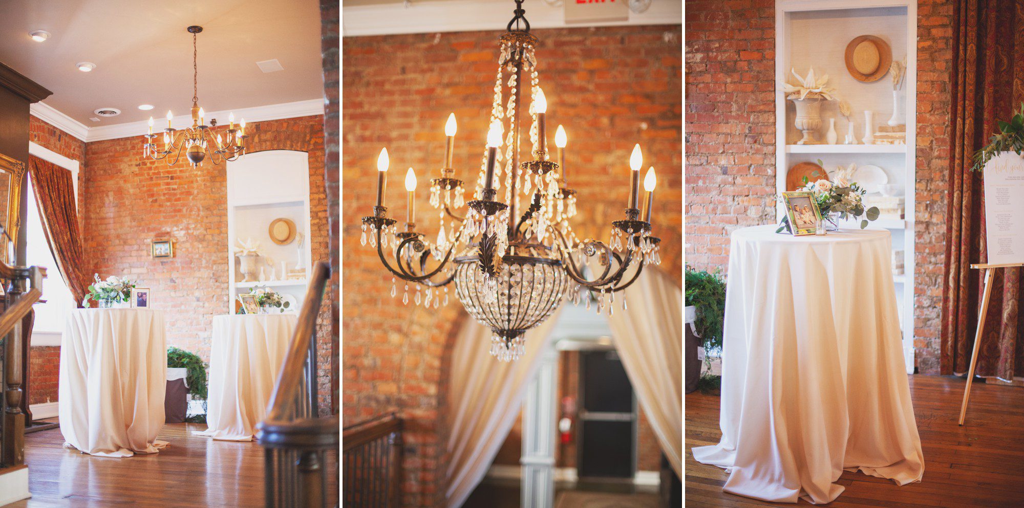 Gorgeous wedding details including chandelier and drapings at McConnell House in Franklin, TN before wedding ceremony. Photos by Krista Lee Photography Nashville, TN
