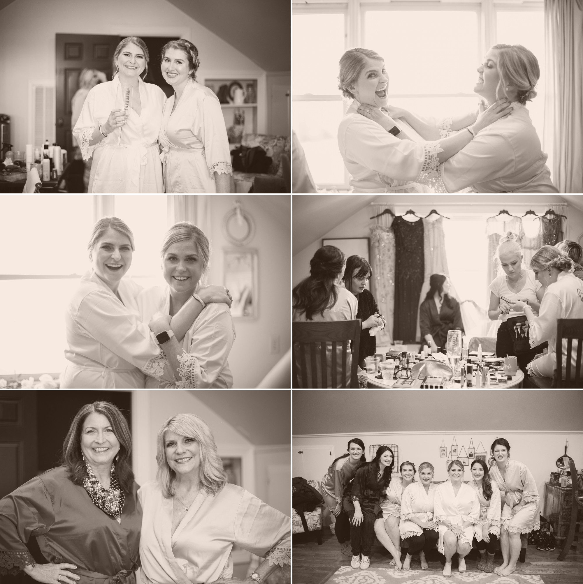 Bridal party gets ready upstairs at McConnell House in Franklin, TN before wedding ceremony. Photos by Krista Lee Photography Nashville, TN