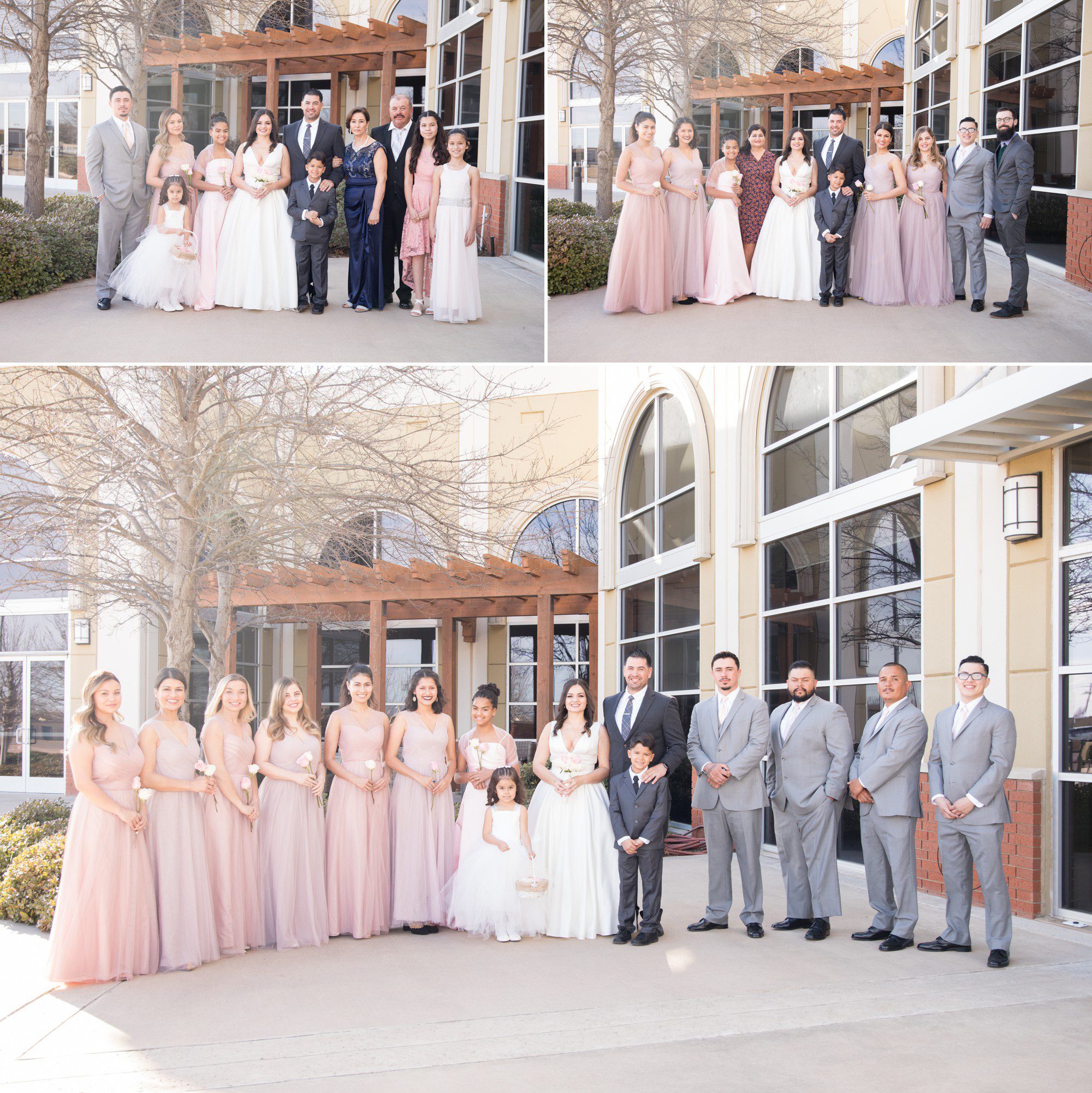 Bride and groom with wedding party and family before wedding ceremony at Lawton First Assembly Church in Lawton OK, photos by Krista Lee photography Nashville TN