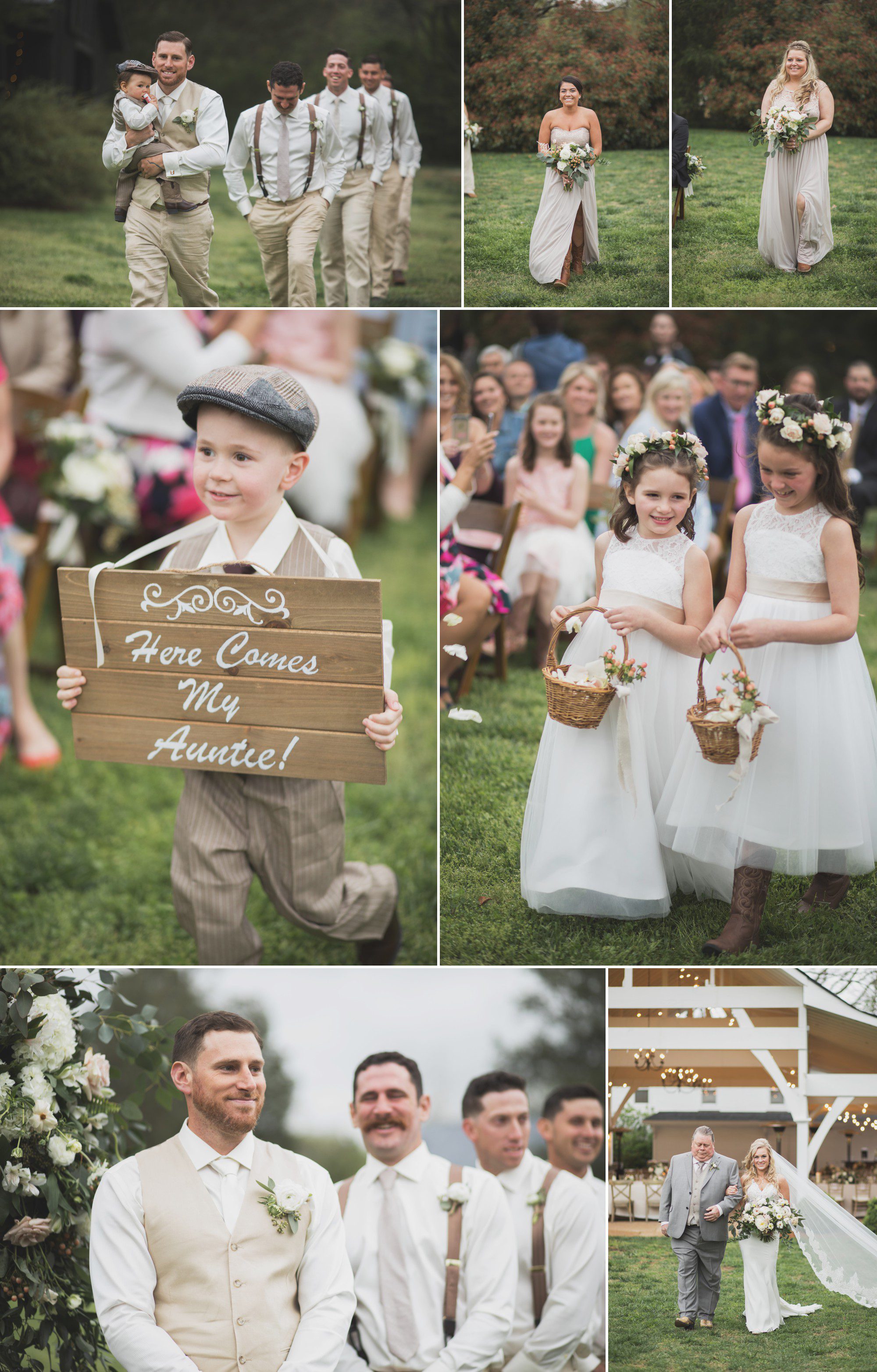 Procession of bridesmaids and flower girl, ring bearer before the wedding ceremony at Cedarwood weddings in Nashville, TN. April spring wedding, photos by Krista Lee Photography.