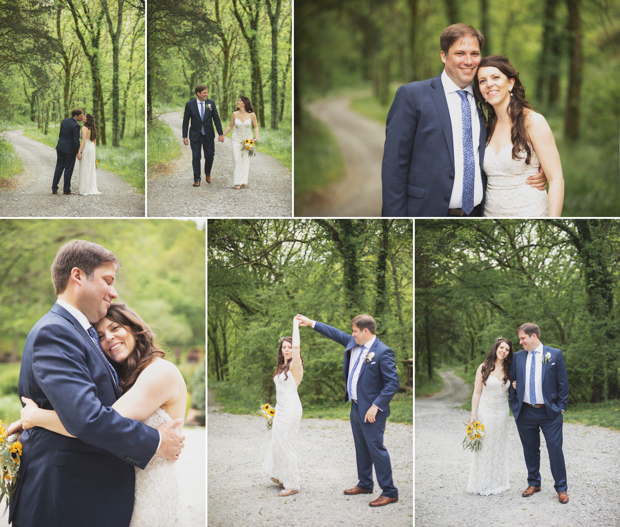 Bride and groom formal photos in woods after elopement wedding ceremony at Butterfly Hollow in Gordonsville, TN. Photos by Krista Lee Photography. 